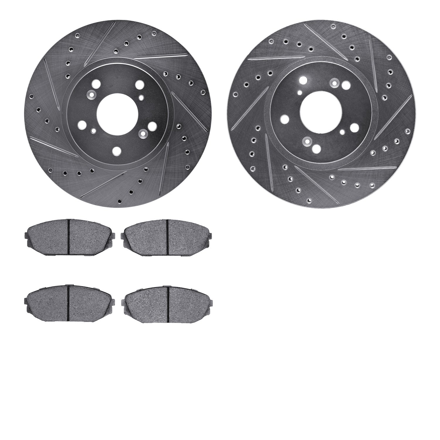 7302-59058 Drilled/Slotted Brake Rotor with 3000-Series Ceramic Brake Pads Kit [Silver], 1999-2004 Acura/Honda, Position: Front