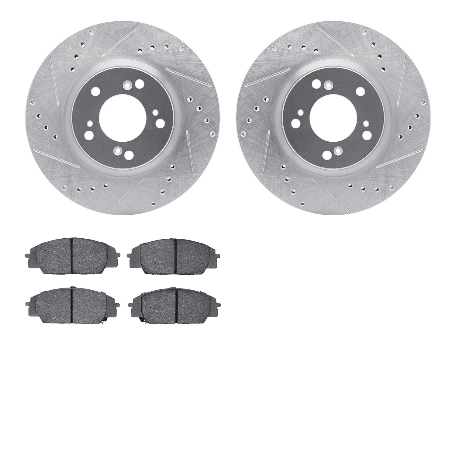 7302-59059 Drilled/Slotted Brake Rotor with 3000-Series Ceramic Brake Pads Kit [Silver], 2000-2009 Acura/Honda, Position: Front