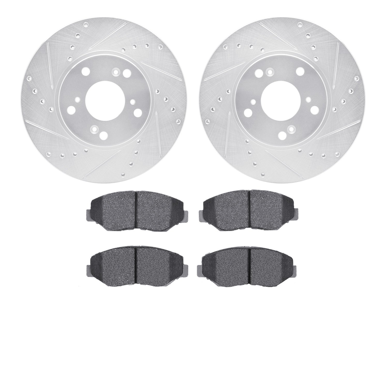 7302-59065 Drilled/Slotted Brake Rotor with 3000-Series Ceramic Brake Pads Kit [Silver], 2002-2015 Acura/Honda, Position: Front