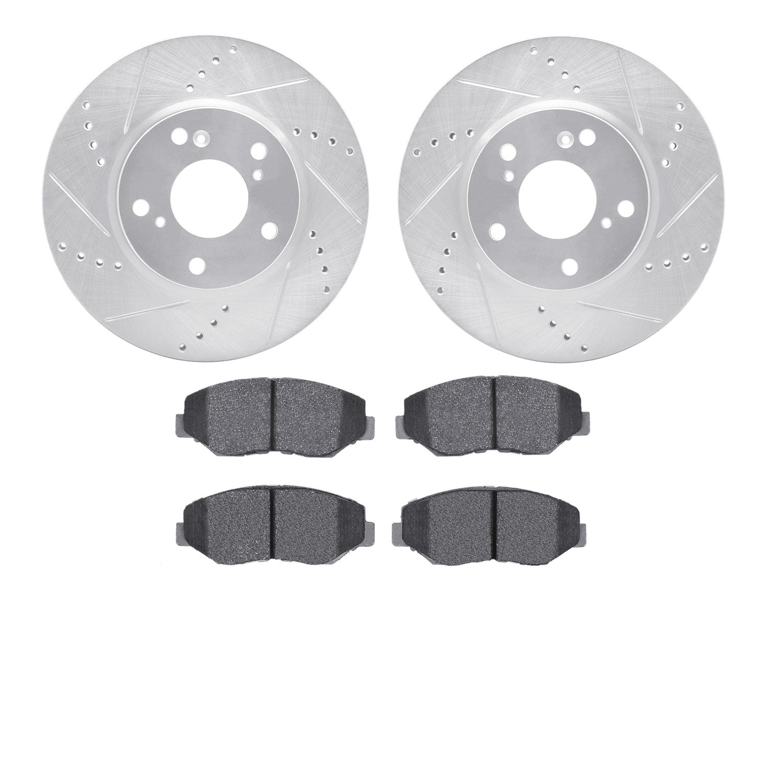7302-59066 Drilled/Slotted Brake Rotor with 3000-Series Ceramic Brake Pads Kit [Silver], 2016-2021 Acura/Honda, Position: Front