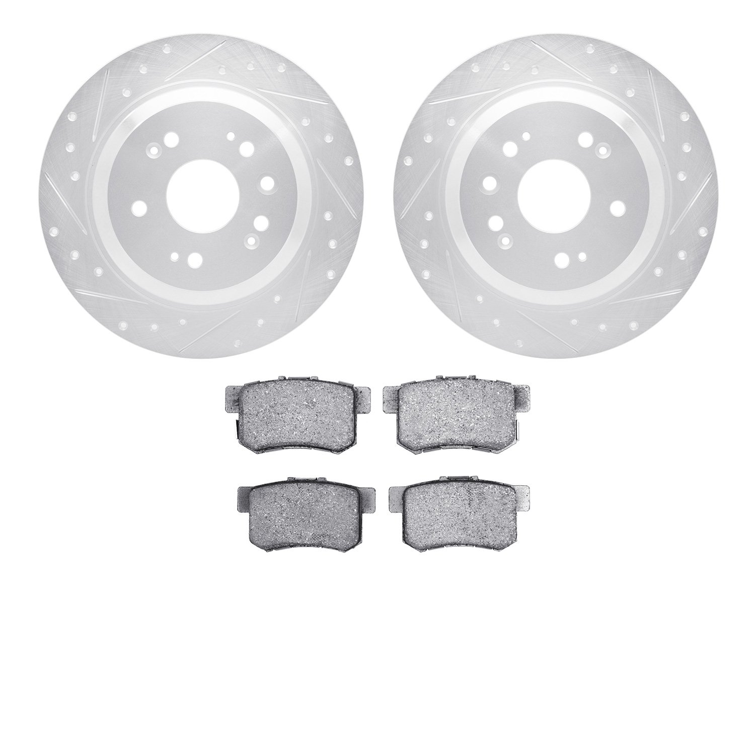 7302-59075 Drilled/Slotted Brake Rotor with 3000-Series Ceramic Brake Pads Kit [Silver], 2010-2015 Acura/Honda, Position: Rear