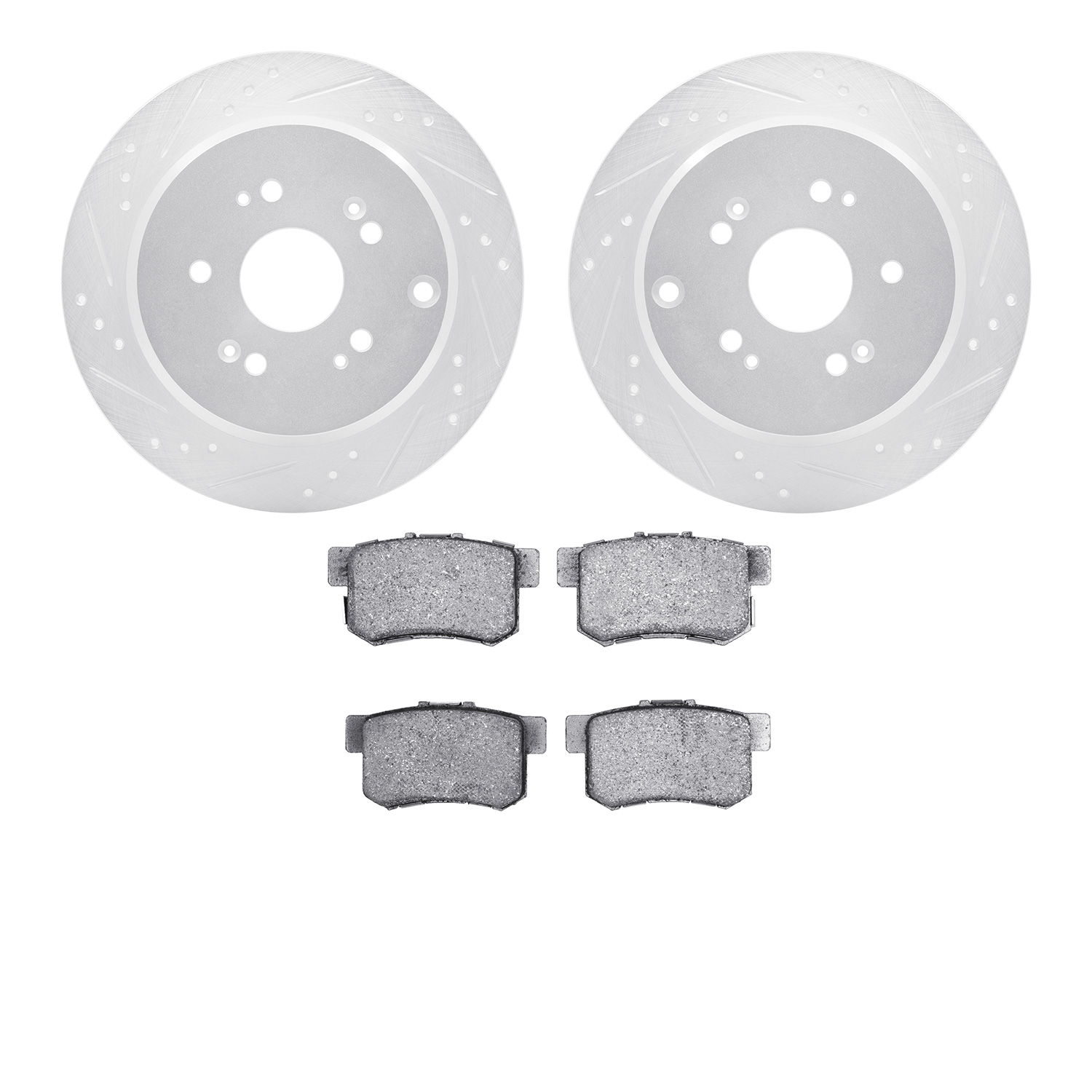 7302-59076 Drilled/Slotted Brake Rotor with 3000-Series Ceramic Brake Pads Kit [Silver], 2005-2018 Acura/Honda, Position: Rear