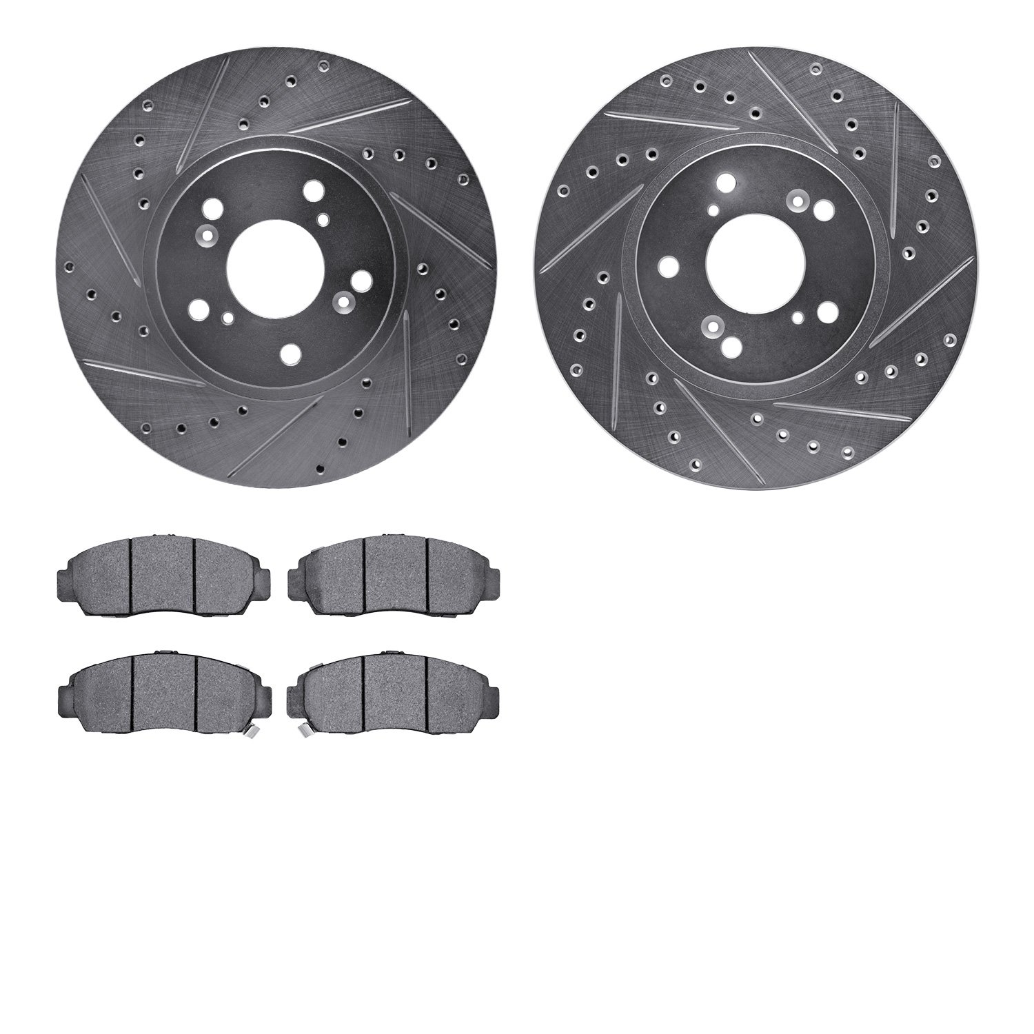 7302-59083 Drilled/Slotted Brake Rotor with 3000-Series Ceramic Brake Pads Kit [Silver], 1999-2014 Acura/Honda, Position: Front