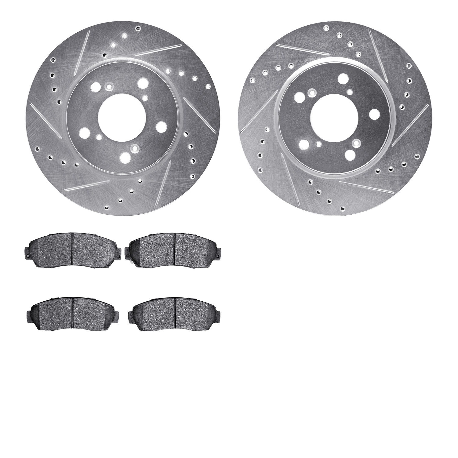 7302-59084 Drilled/Slotted Brake Rotor with 3000-Series Ceramic Brake Pads Kit [Silver], 2005-2010 Acura/Honda, Position: Front