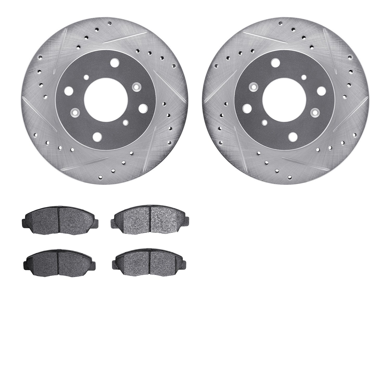 7302-59088 Drilled/Slotted Brake Rotor with 3000-Series Ceramic Brake Pads Kit [Silver], 1998-2002 Acura/Honda, Position: Front