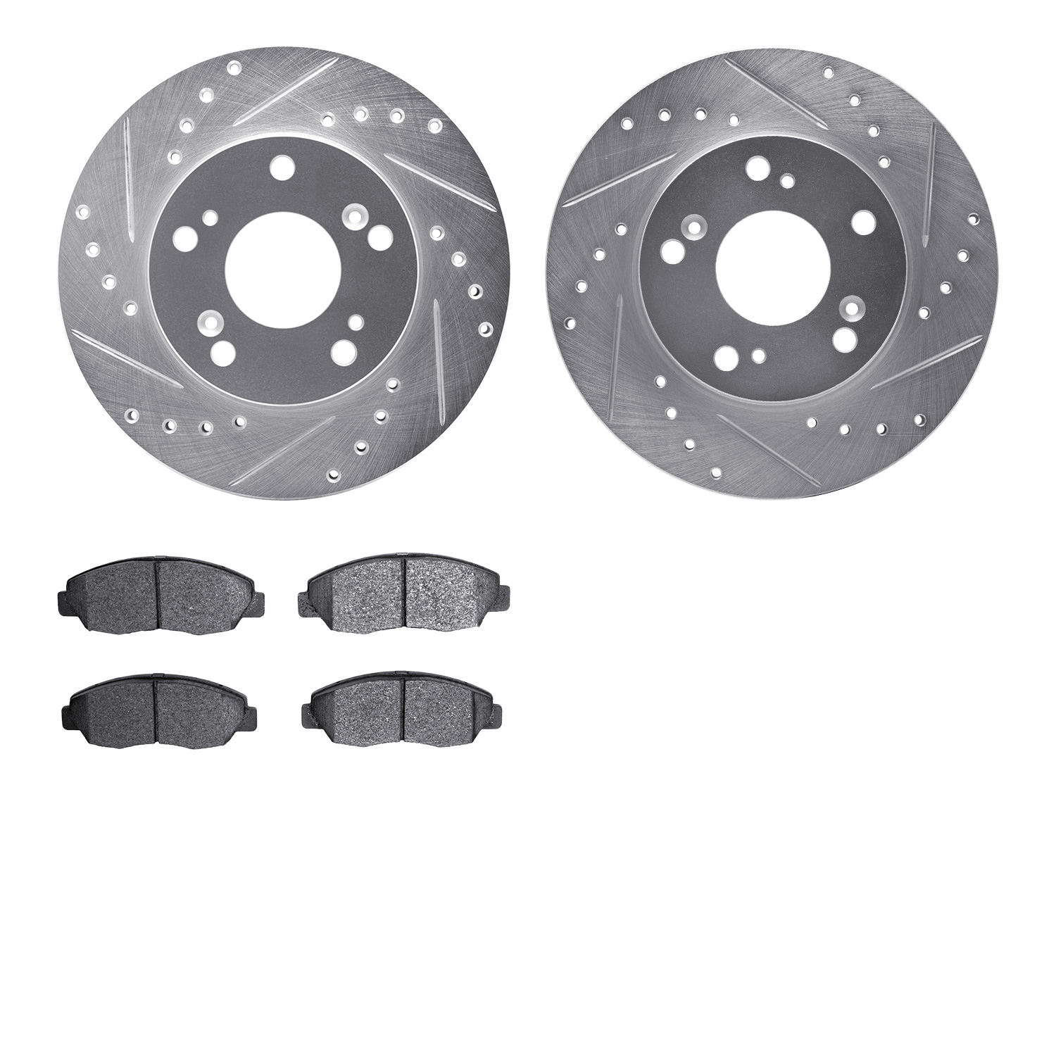 7302-59090 Drilled/Slotted Brake Rotor with 3000-Series Ceramic Brake Pads Kit [Silver], 2006-2011 Acura/Honda, Position: Front