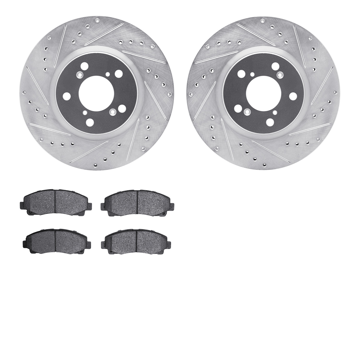 7302-59092 Drilled/Slotted Brake Rotor with 3000-Series Ceramic Brake Pads Kit [Silver], 2006-2014 Acura/Honda, Position: Front