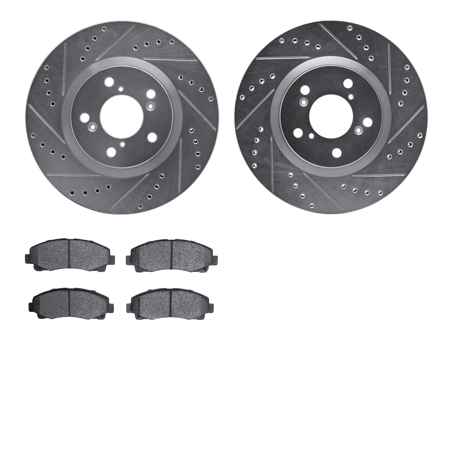 7302-59093 Drilled/Slotted Brake Rotor with 3000-Series Ceramic Brake Pads Kit [Silver], 2009-2014 Acura/Honda, Position: Front