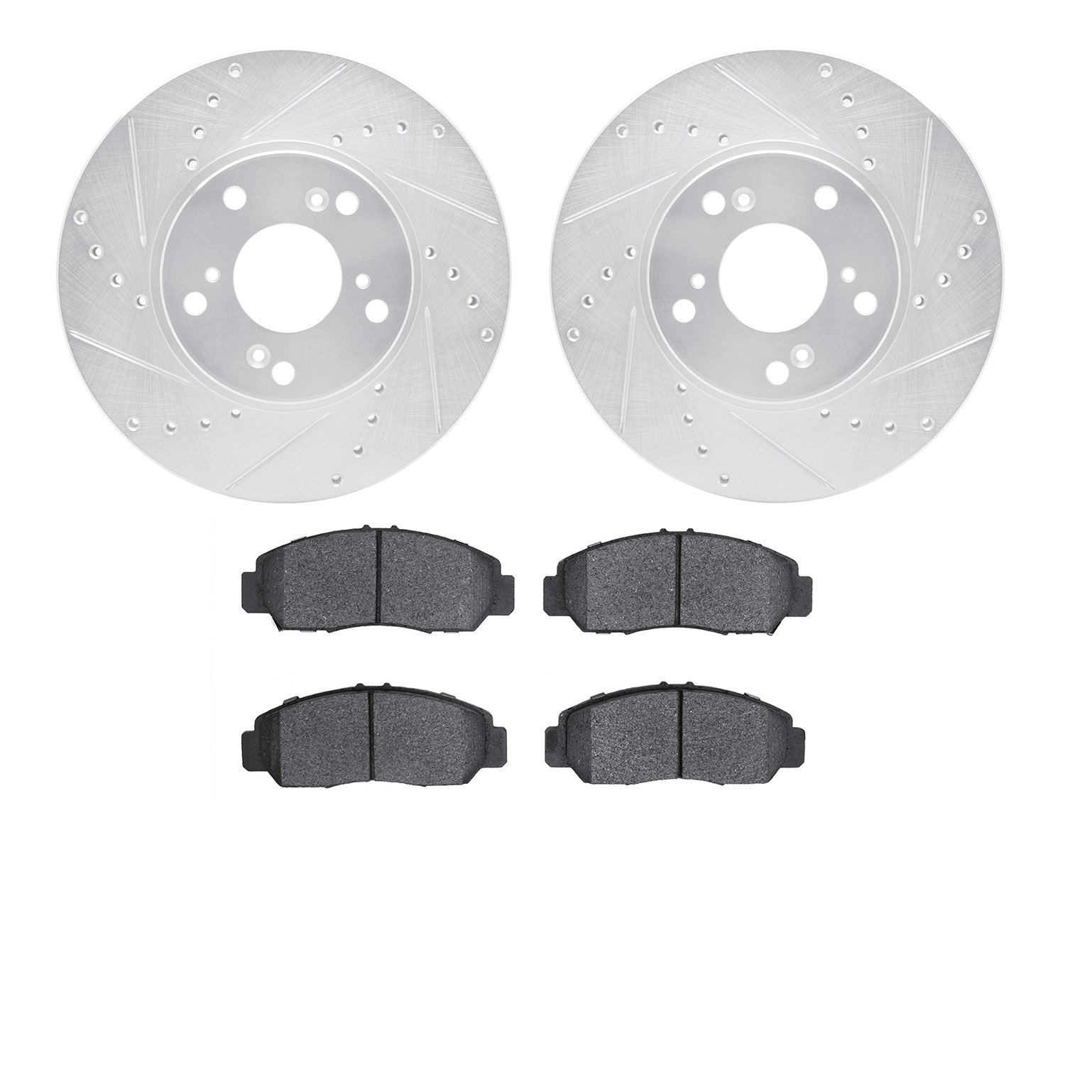 7302-59095 Drilled/Slotted Brake Rotor with 3000-Series Ceramic Brake Pads Kit [Silver], 2003-2021 Acura/Honda, Position: Front
