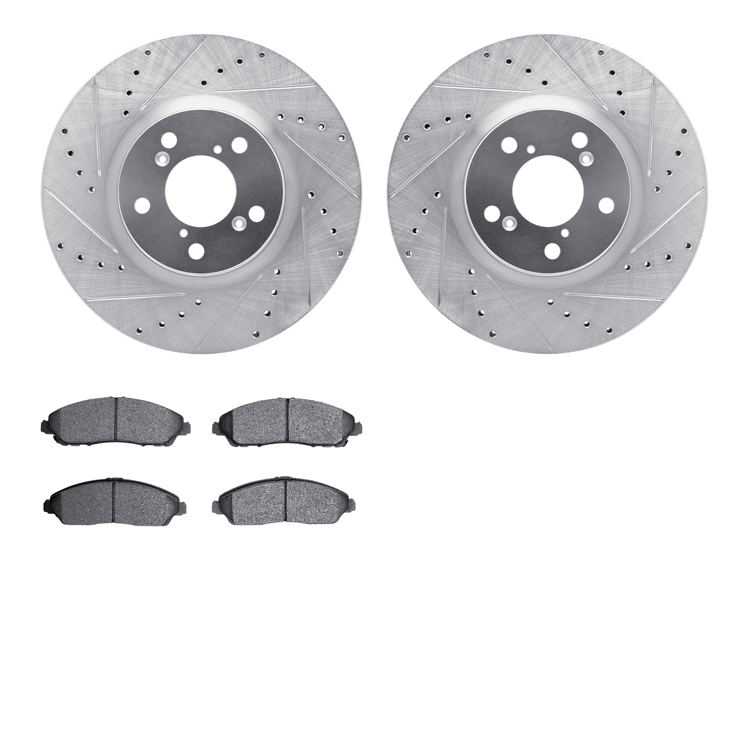 7302-59100 Drilled/Slotted Brake Rotor with 3000-Series Ceramic Brake Pads Kit [Silver], 2007-2020 Acura/Honda, Position: Front