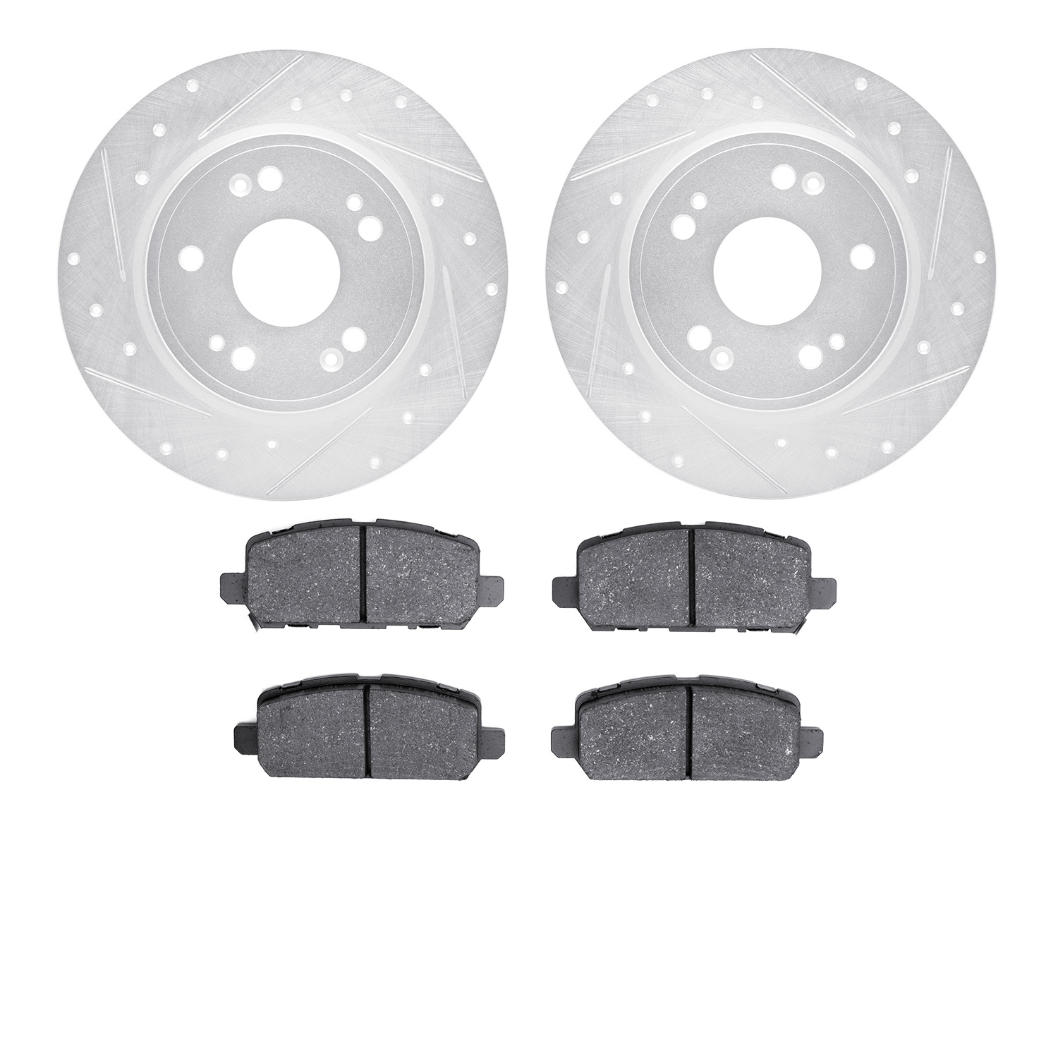 7302-59104 Drilled/Slotted Brake Rotor with 3000-Series Ceramic Brake Pads Kit [Silver], 2016-2016 Acura/Honda, Position: Rear