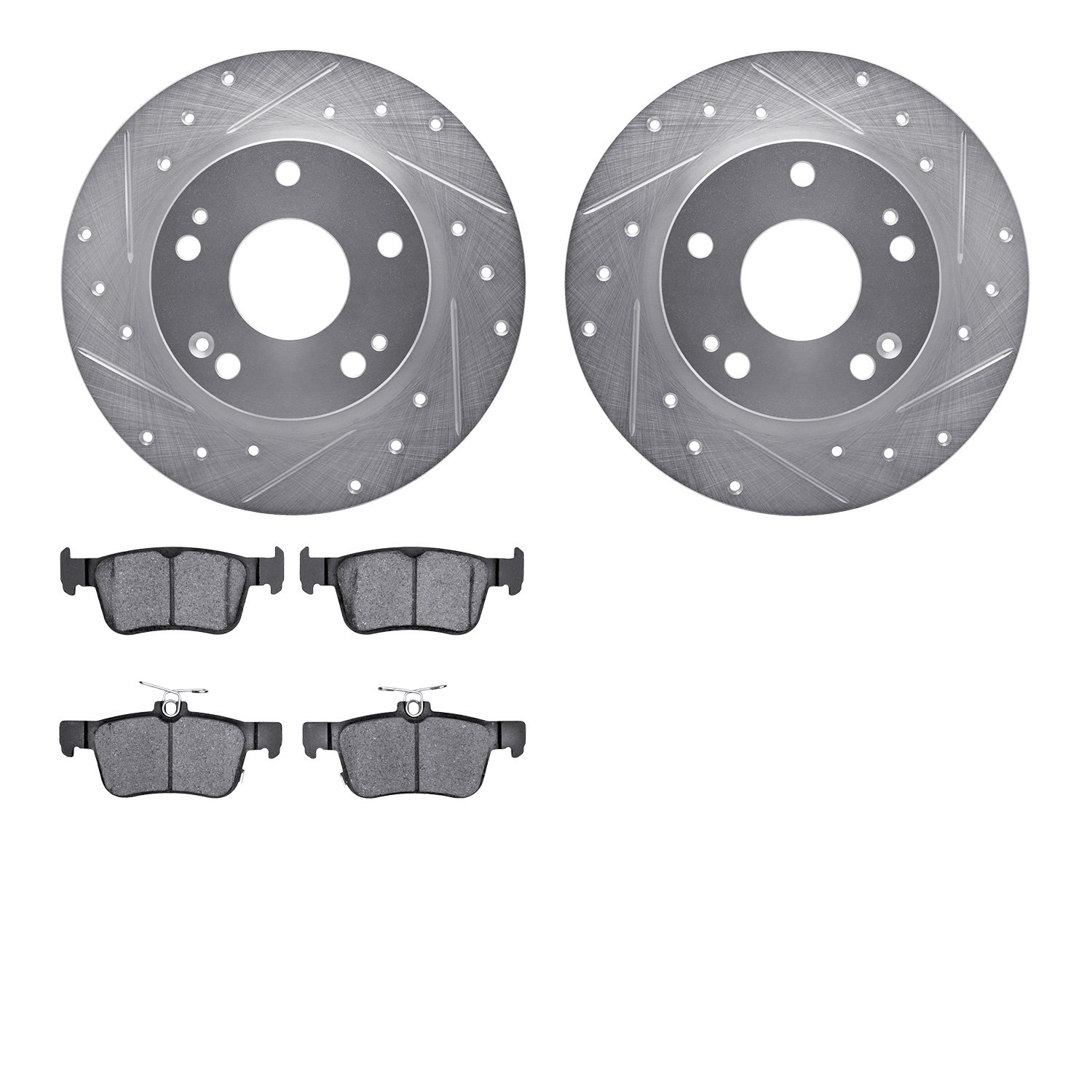 7302-59107 Drilled/Slotted Brake Rotor with 3000-Series Ceramic Brake Pads Kit [Silver], Fits Select Acura/Honda, Position: Rear