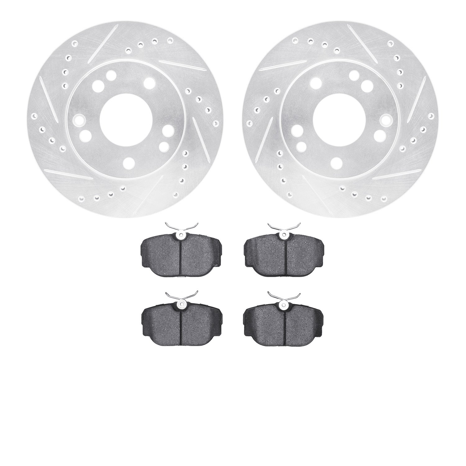 7302-63009 Drilled/Slotted Brake Rotor with 3000-Series Ceramic Brake Pads Kit [Silver], 1987-1993 Mercedes-Benz, Position: Fron