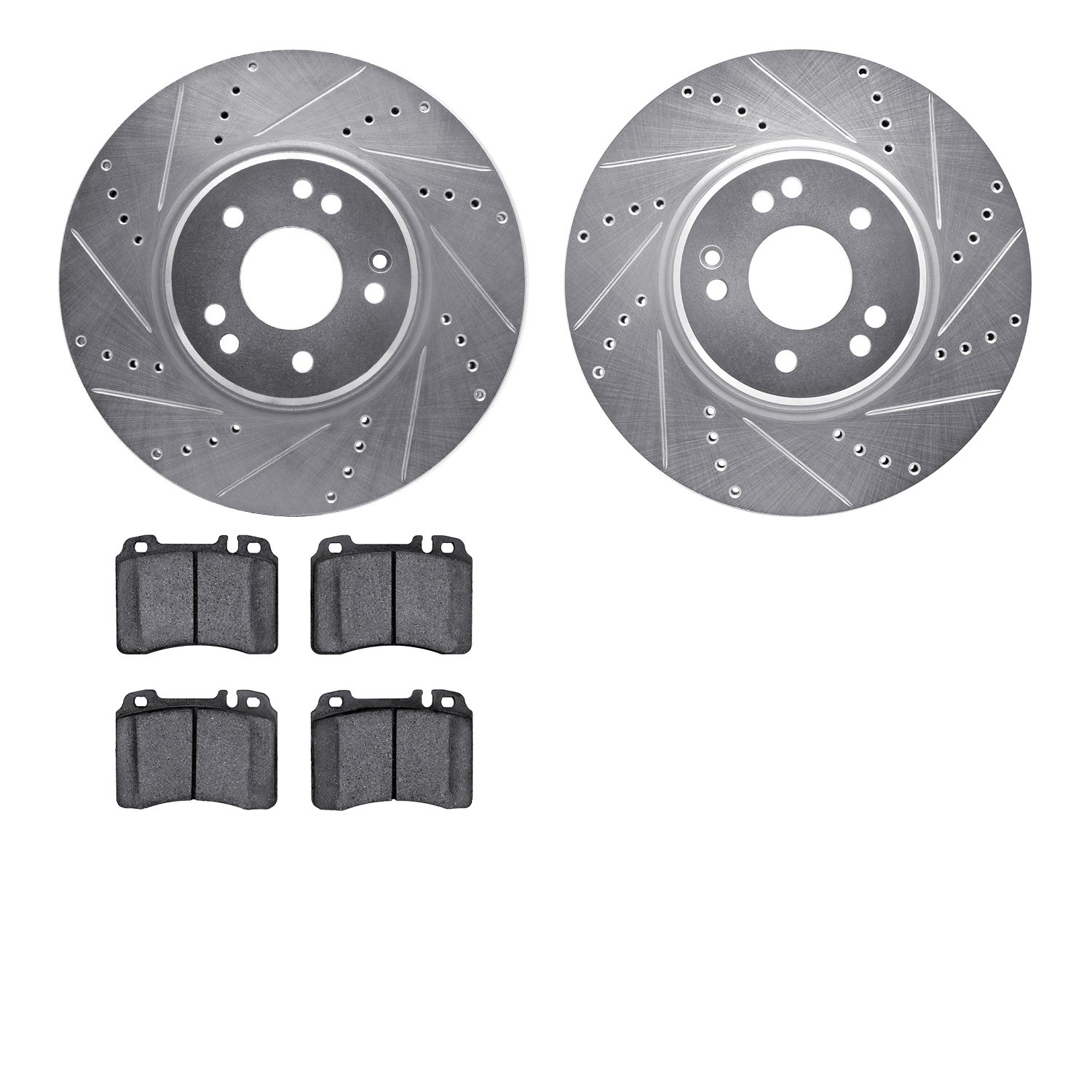 7302-63011 Drilled/Slotted Brake Rotor with 3000-Series Ceramic Brake Pads Kit [Silver], 1994-2002 Mercedes-Benz, Position: Fron