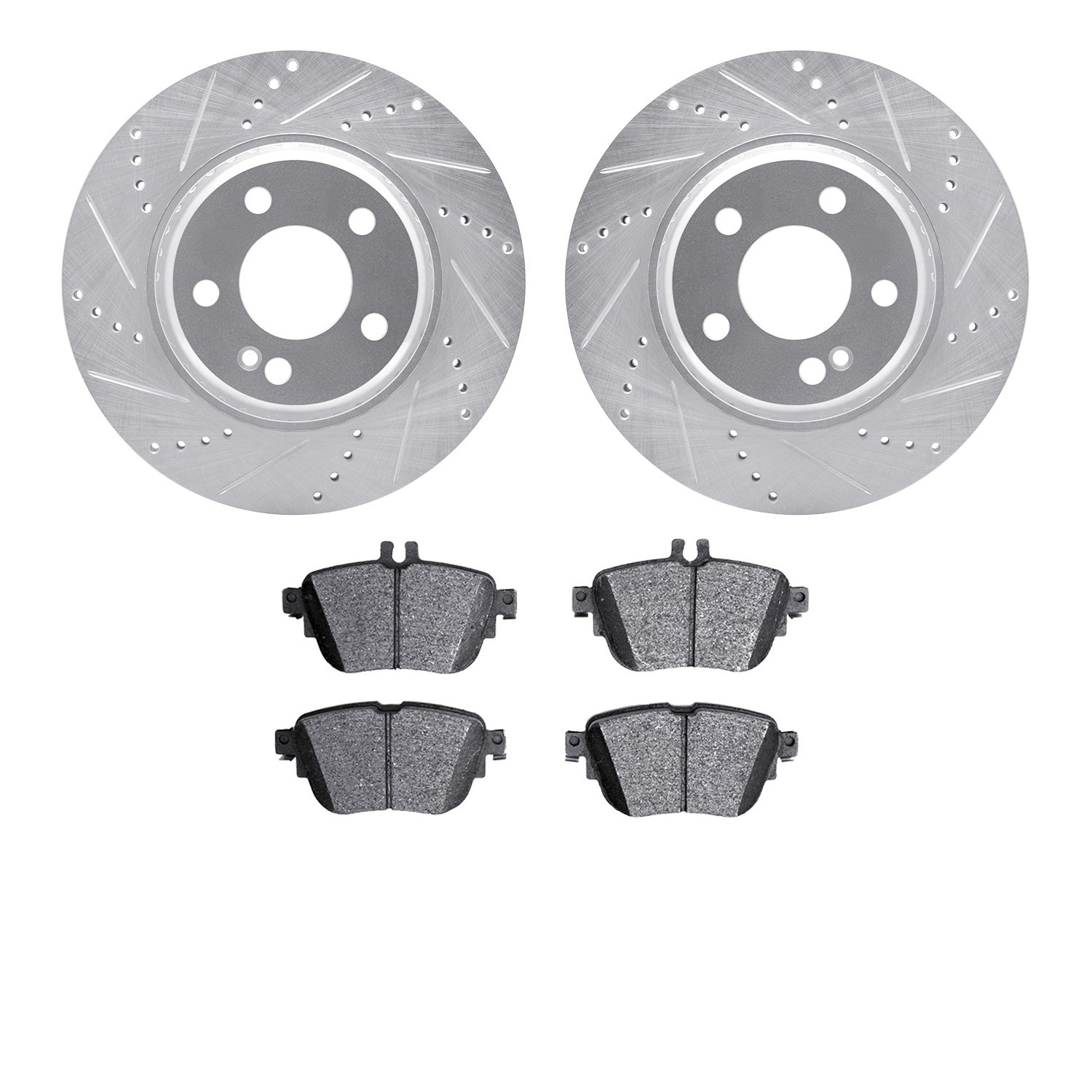 7302-63026 Drilled/Slotted Brake Rotor with 3000-Series Ceramic Brake Pads Kit [Silver], 2017-2019 Mercedes-Benz, Position: Rear