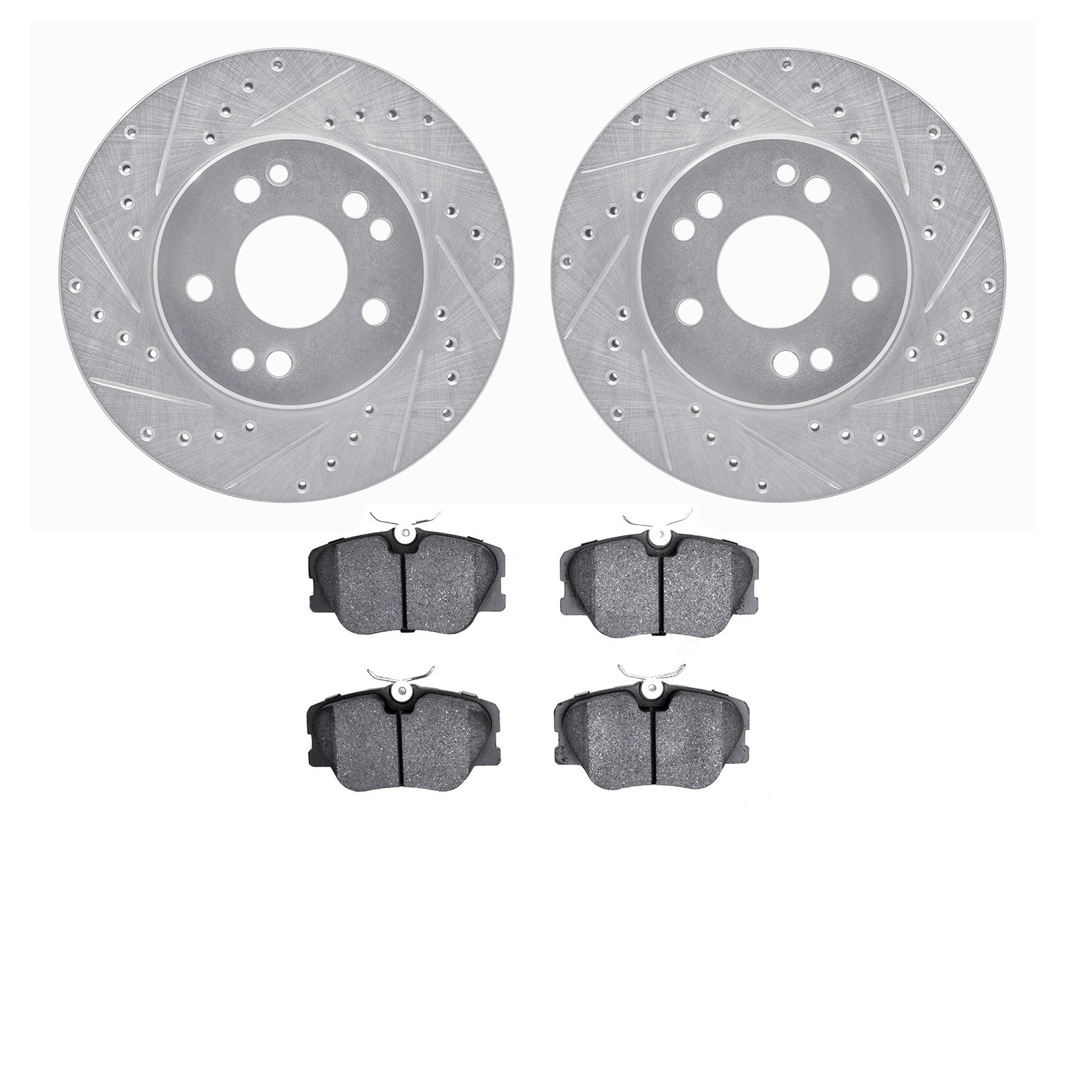 7302-63033 Drilled/Slotted Brake Rotor with 3000-Series Ceramic Brake Pads Kit [Silver], 1984-1995 Mercedes-Benz, Position: Fron