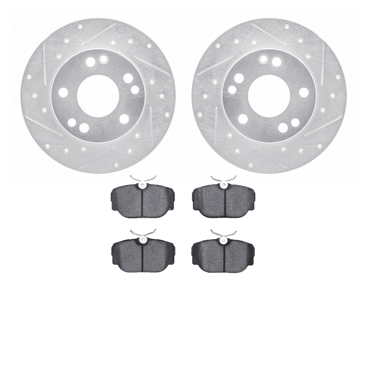 7302-63036 Drilled/Slotted Brake Rotor with 3000-Series Ceramic Brake Pads Kit [Silver], 1984-1989 Mercedes-Benz, Position: Fron