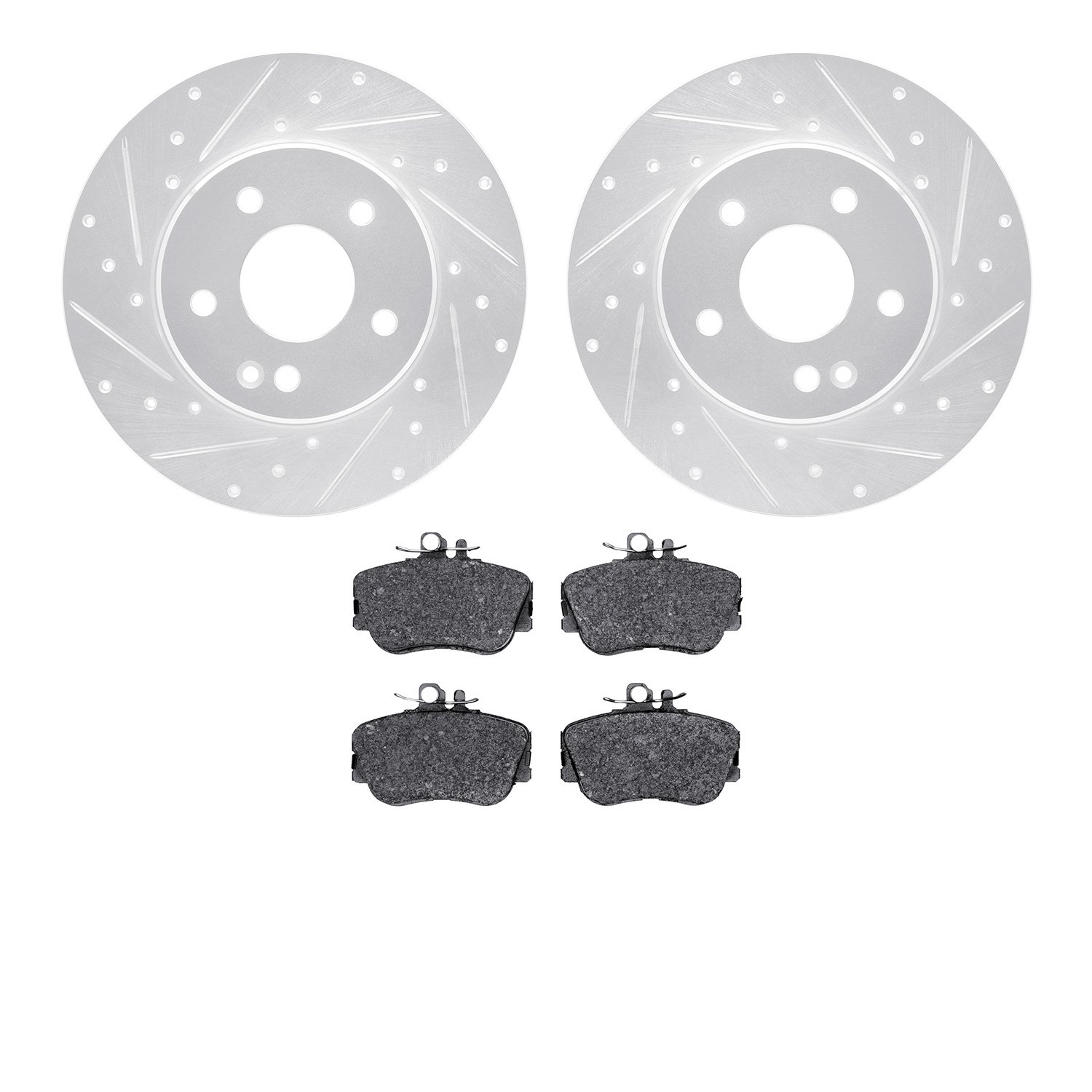 7302-63060 Drilled/Slotted Brake Rotor with 3000-Series Ceramic Brake Pads Kit [Silver], 1997-1998 Mercedes-Benz, Position: Fron