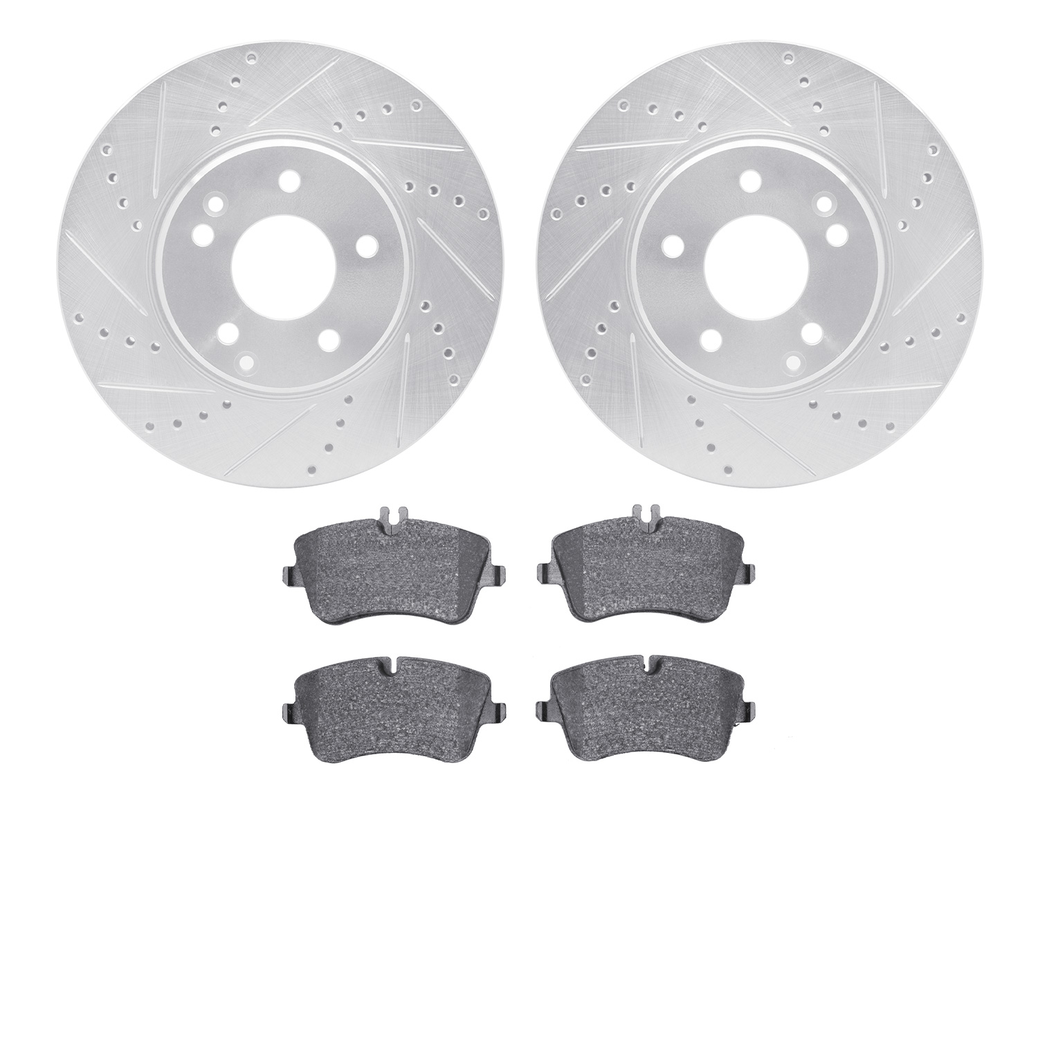7302-63081 Drilled/Slotted Brake Rotor with 3000-Series Ceramic Brake Pads Kit [Silver], 2001-2011 Mercedes-Benz, Position: Fron