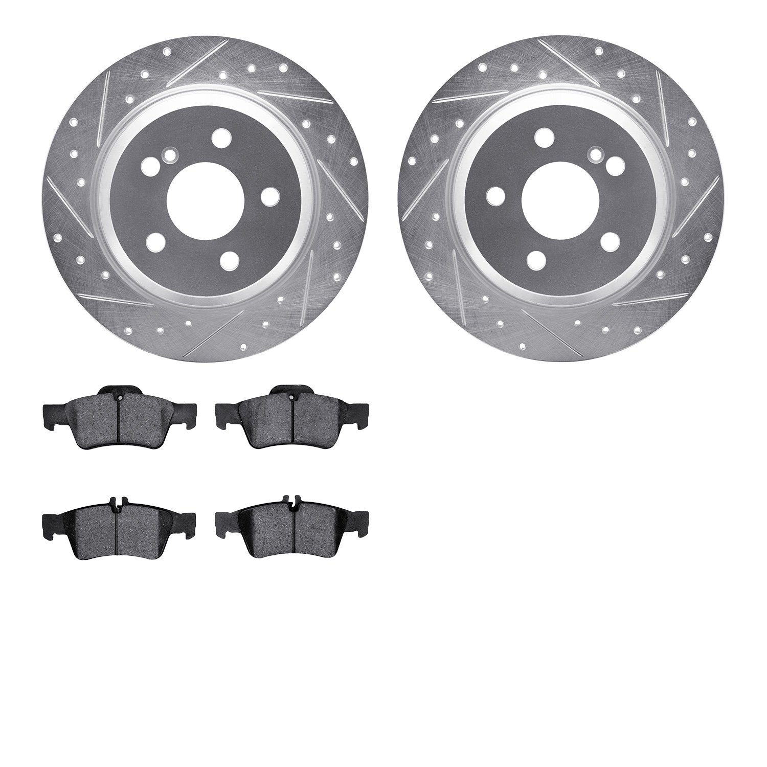 7302-63102 Drilled/Slotted Brake Rotor with 3000-Series Ceramic Brake Pads Kit [Silver], 2007-2013 Mercedes-Benz, Position: Rear