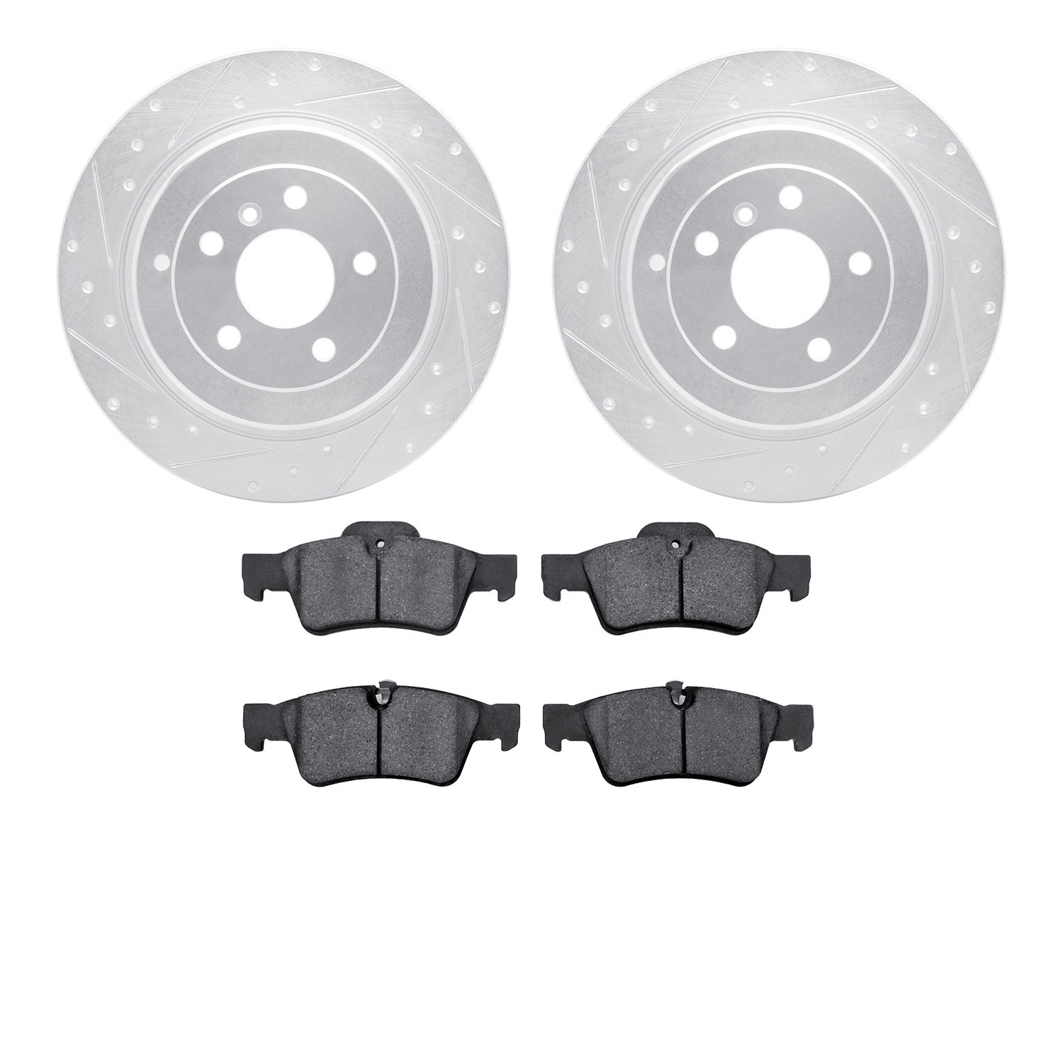 7302-63106 Drilled/Slotted Brake Rotor with 3000-Series Ceramic Brake Pads Kit [Silver], 2006-2012 Mercedes-Benz, Position: Rear