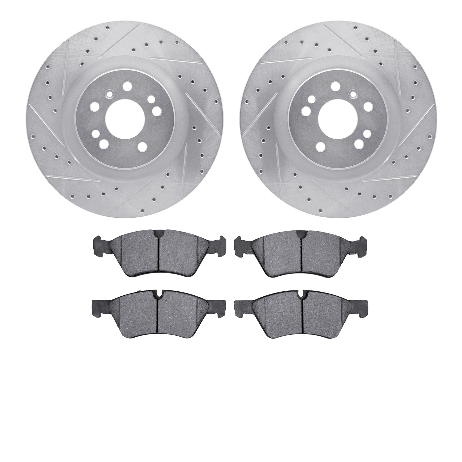 7302-63111 Drilled/Slotted Brake Rotor with 3000-Series Ceramic Brake Pads Kit [Silver], 2006-2012 Mercedes-Benz, Position: Fron