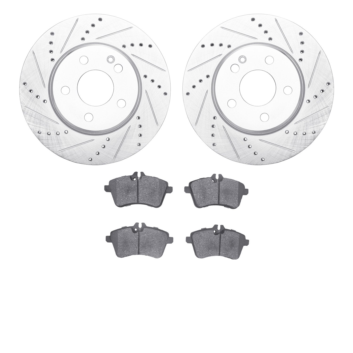 7302-63121 Drilled/Slotted Brake Rotor with 3000-Series Ceramic Brake Pads Kit [Silver], 2006-2011 Mercedes-Benz, Position: Fron