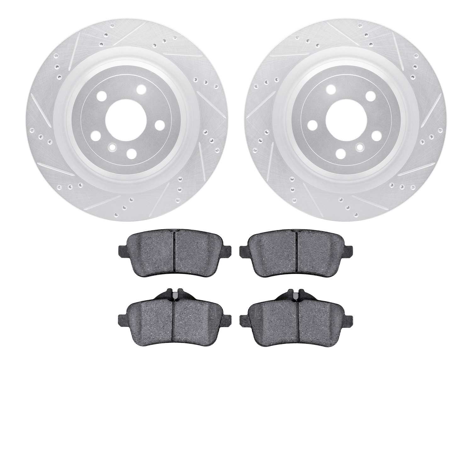 7302-63134 Drilled/Slotted Brake Rotor with 3000-Series Ceramic Brake Pads Kit [Silver], 2013-2019 Mercedes-Benz, Position: Rear