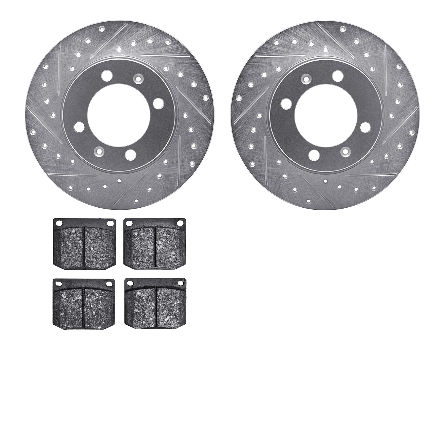 7302-65001 Drilled/Slotted Brake Rotor with 3000-Series Ceramic Brake Pads Kit [Silver], 1981-1987 GM, Position: Front