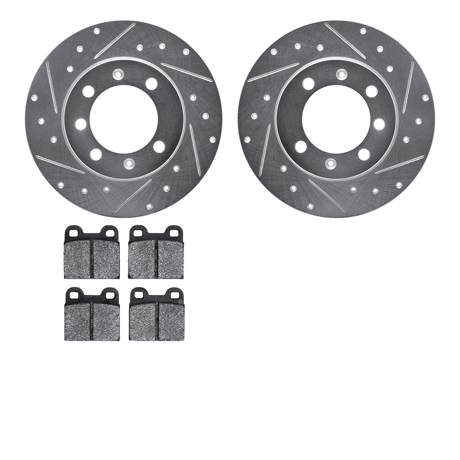 7302-65004 Drilled/Slotted Brake Rotor with 3000-Series Ceramic Brake Pads Kit [Silver], 1969-1987 GM, Position: Rear