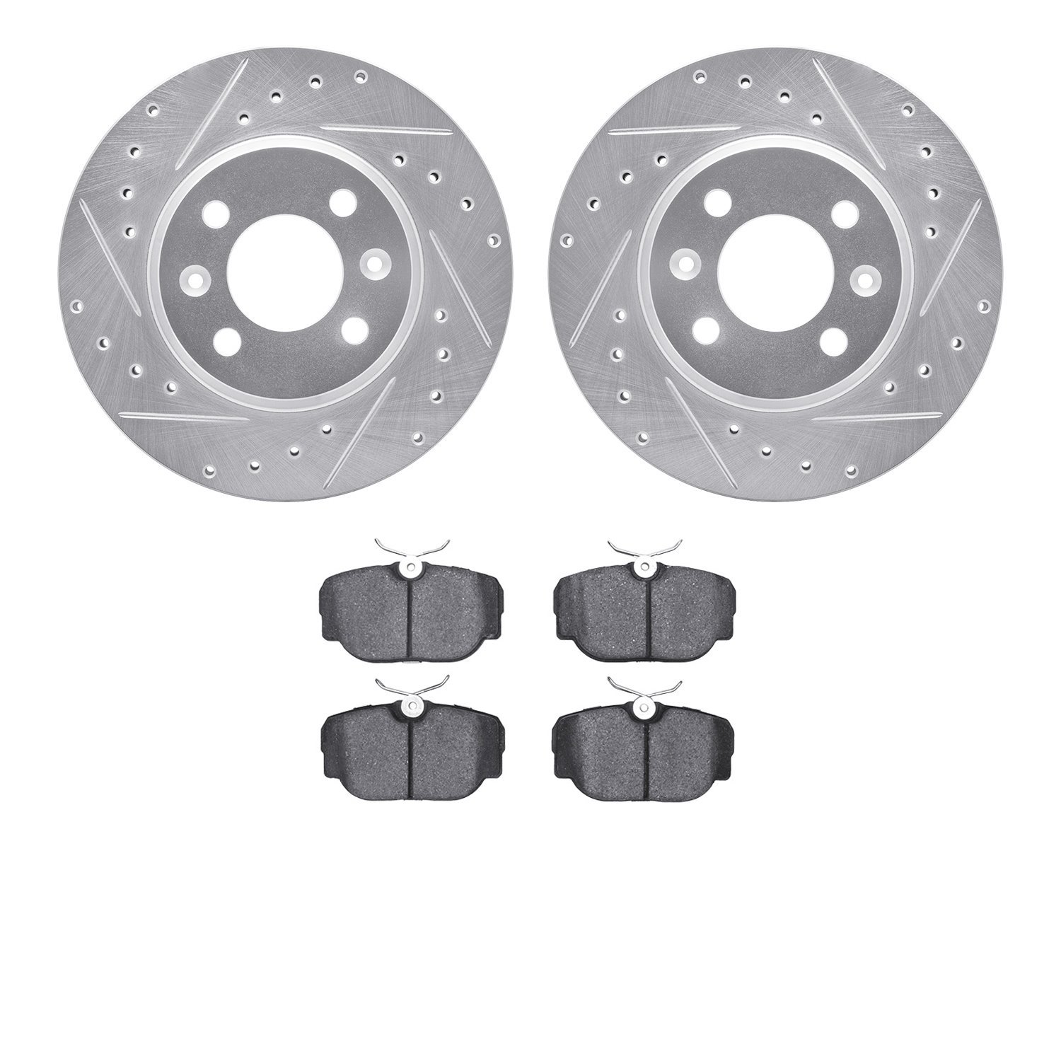 7302-65007 Drilled/Slotted Brake Rotor with 3000-Series Ceramic Brake Pads Kit [Silver], 1987-1993 GM, Position: Front