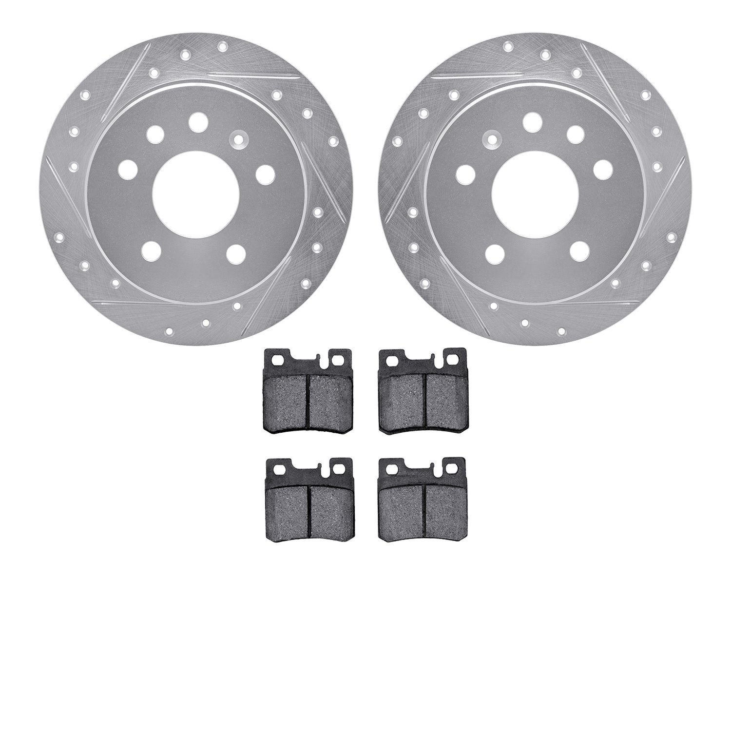 7302-65009 Drilled/Slotted Brake Rotor with 3000-Series Ceramic Brake Pads Kit [Silver], 1994-1996 GM, Position: Rear