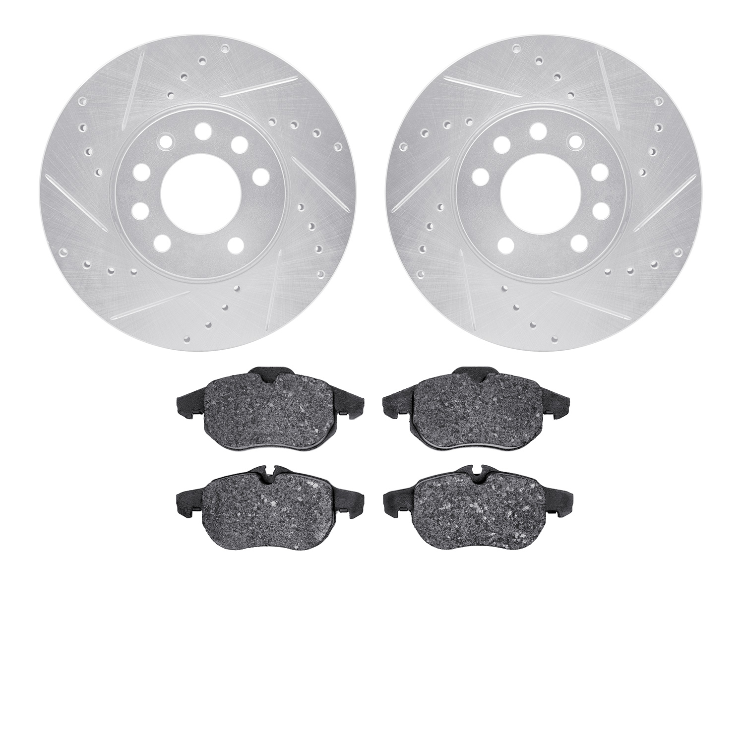 7302-65016 Drilled/Slotted Brake Rotor with 3000-Series Ceramic Brake Pads Kit [Silver], 2003-2011 GM, Position: Front