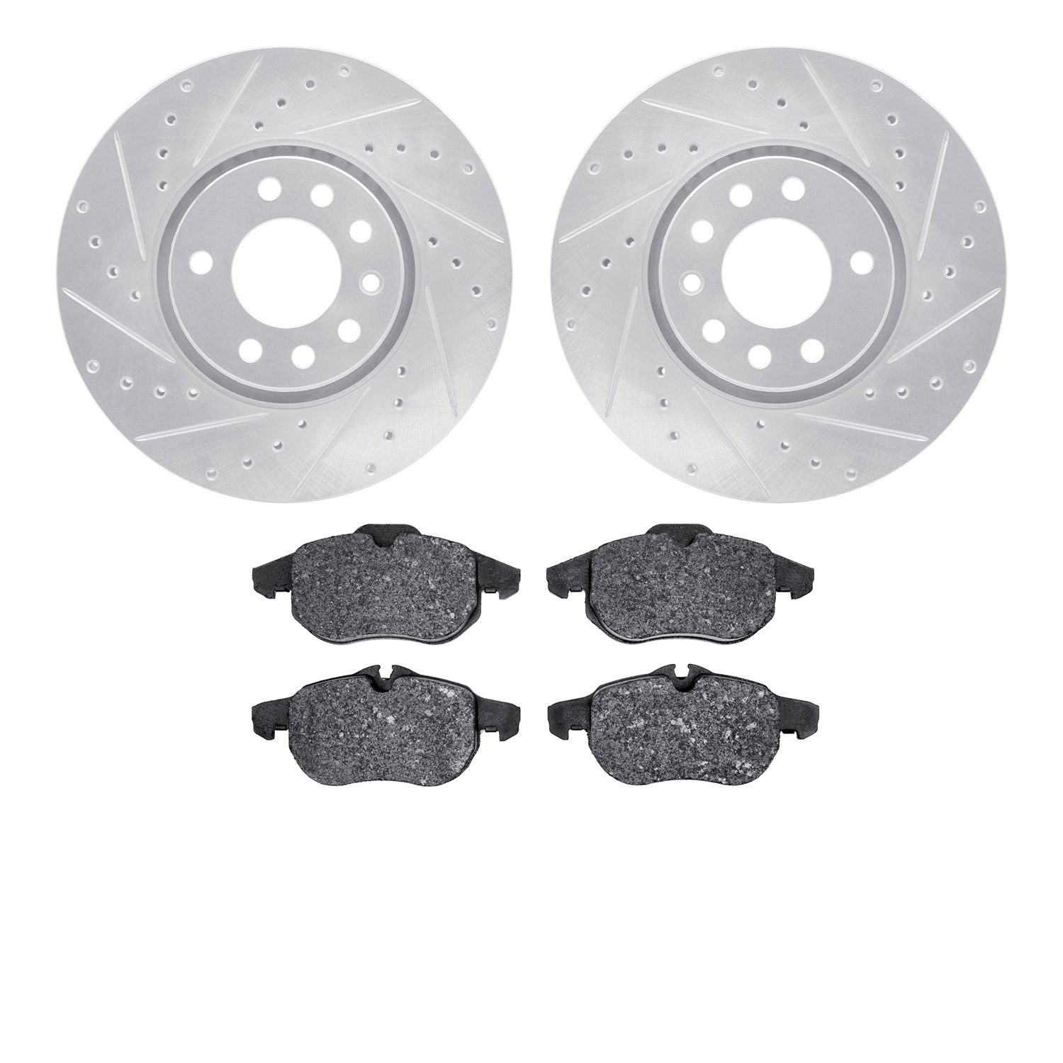 7302-65017 Drilled/Slotted Brake Rotor with 3000-Series Ceramic Brake Pads Kit [Silver], 2003-2011 GM, Position: Front
