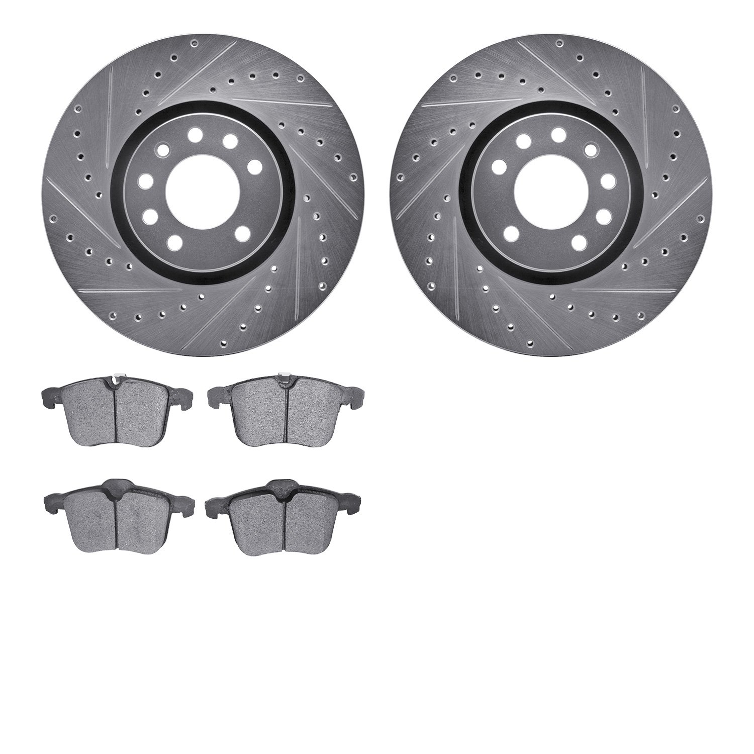 7302-65023 Drilled/Slotted Brake Rotor with 3000-Series Ceramic Brake Pads Kit [Silver], 2003-2011 GM, Position: Front