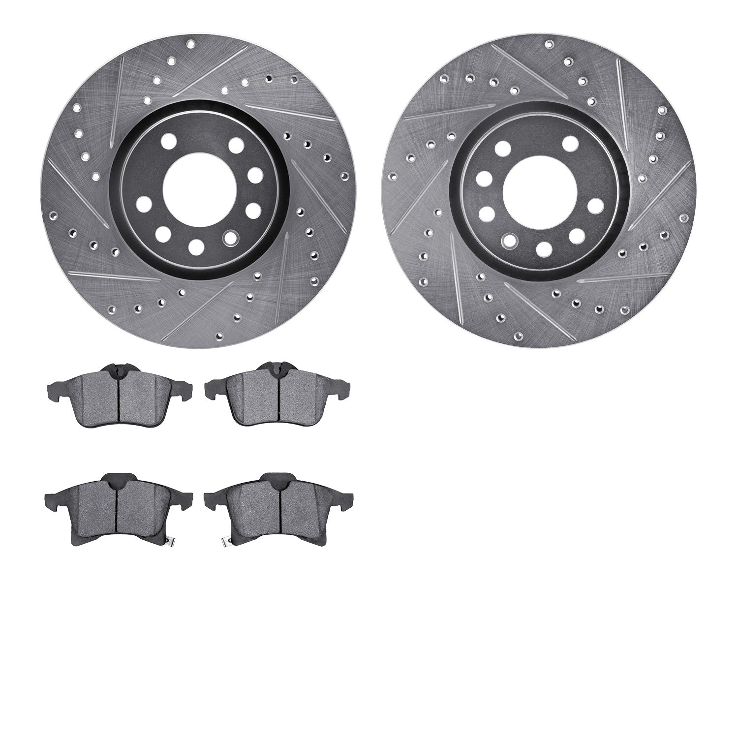 7302-65024 Drilled/Slotted Brake Rotor with 3000-Series Ceramic Brake Pads Kit [Silver], 2004-2008 GM, Position: Front