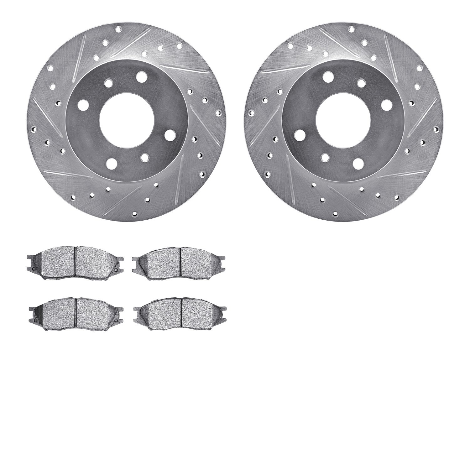 7302-67004 Drilled/Slotted Brake Rotor with 3000-Series Ceramic Brake Pads Kit [Silver], 2011-2013 Renault, Position: Front