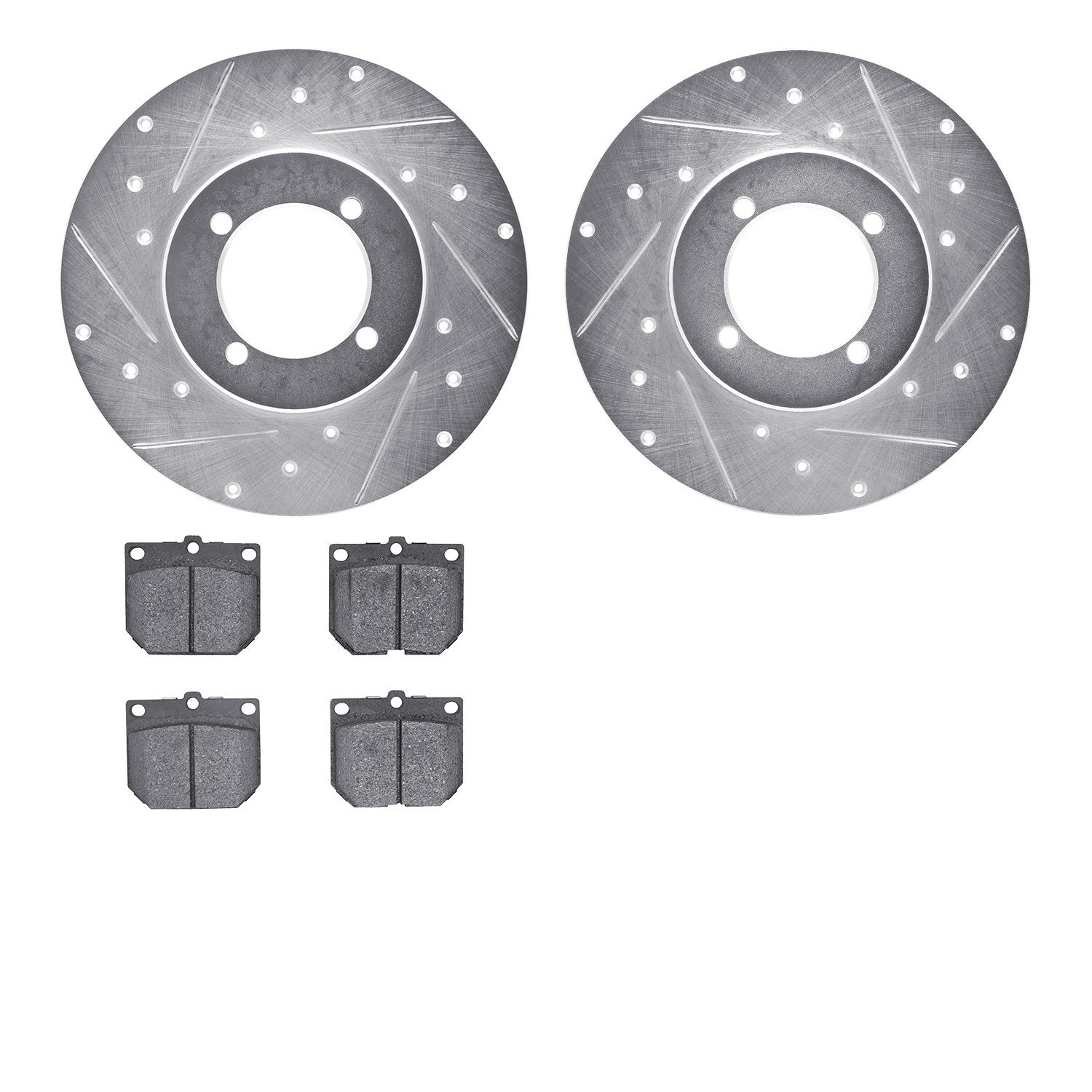 7302-67007 Drilled/Slotted Brake Rotor with 3000-Series Ceramic Brake Pads Kit [Silver], 1970-1973 Infiniti/Nissan, Position: Fr