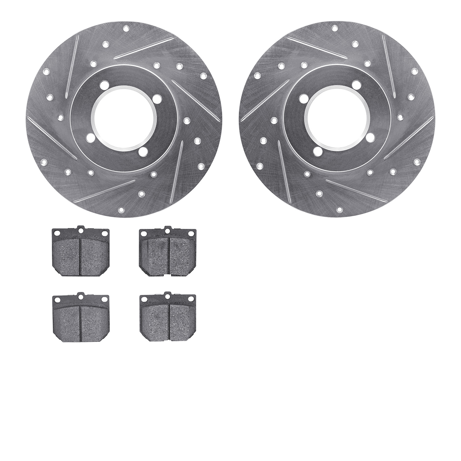 7302-67008 Drilled/Slotted Brake Rotor with 3000-Series Ceramic Brake Pads Kit [Silver], 1980-1983 Infiniti/Nissan, Position: Fr