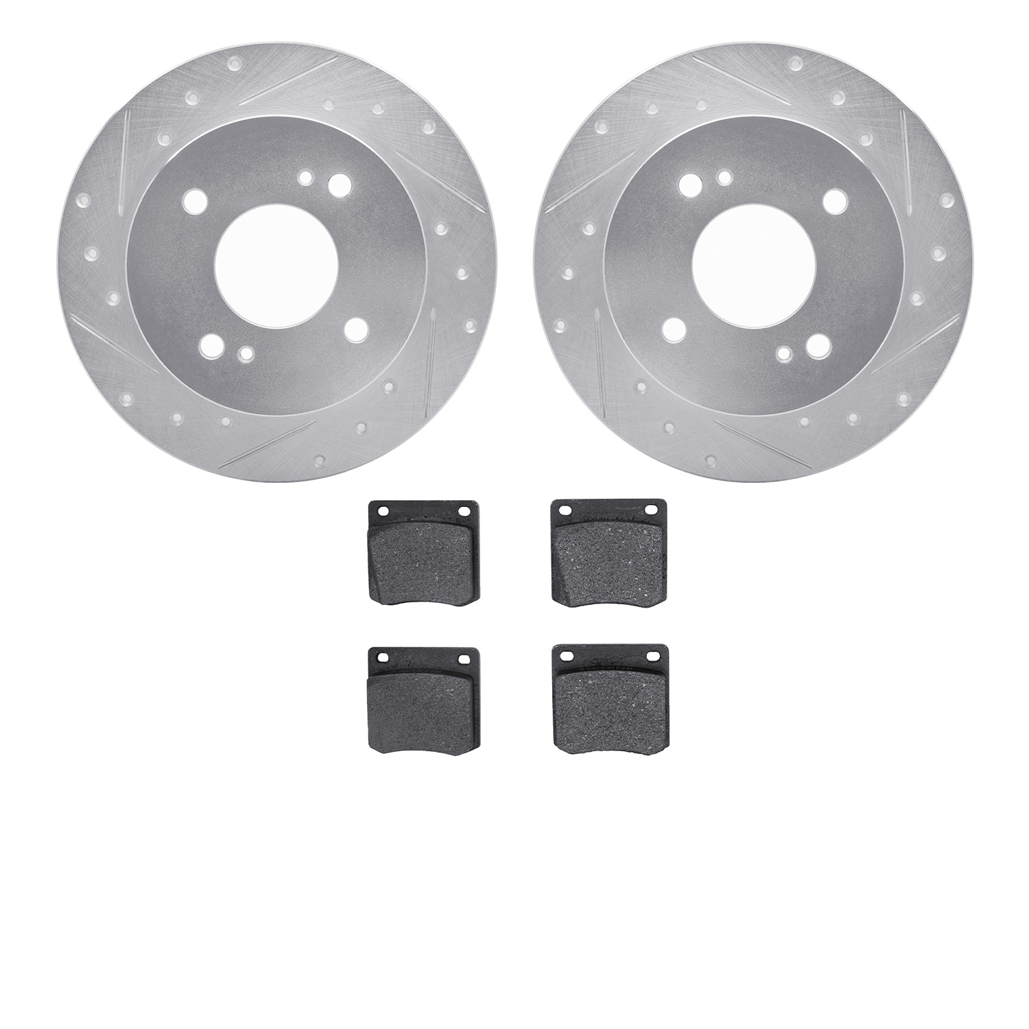 7302-67014 Drilled/Slotted Brake Rotor with 3000-Series Ceramic Brake Pads Kit [Silver], 1979-1981 Infiniti/Nissan, Position: Re
