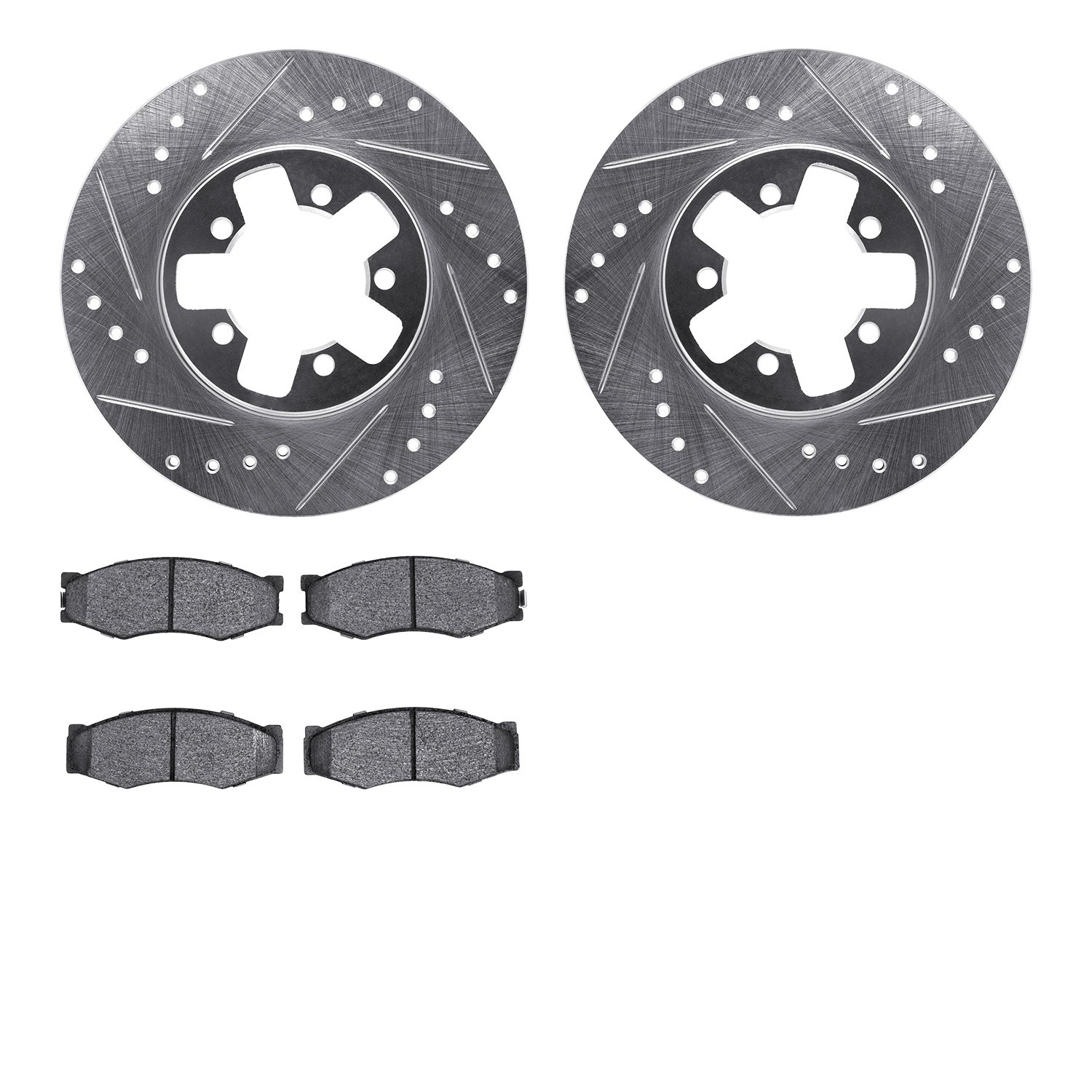 7302-67017 Drilled/Slotted Brake Rotor with 3000-Series Ceramic Brake Pads Kit [Silver], 1984-1989 Infiniti/Nissan, Position: Fr