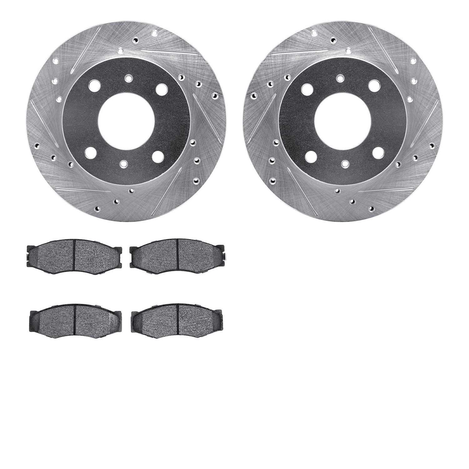 7302-67019 Drilled/Slotted Brake Rotor with 3000-Series Ceramic Brake Pads Kit [Silver], 1985-1989 Infiniti/Nissan, Position: Fr