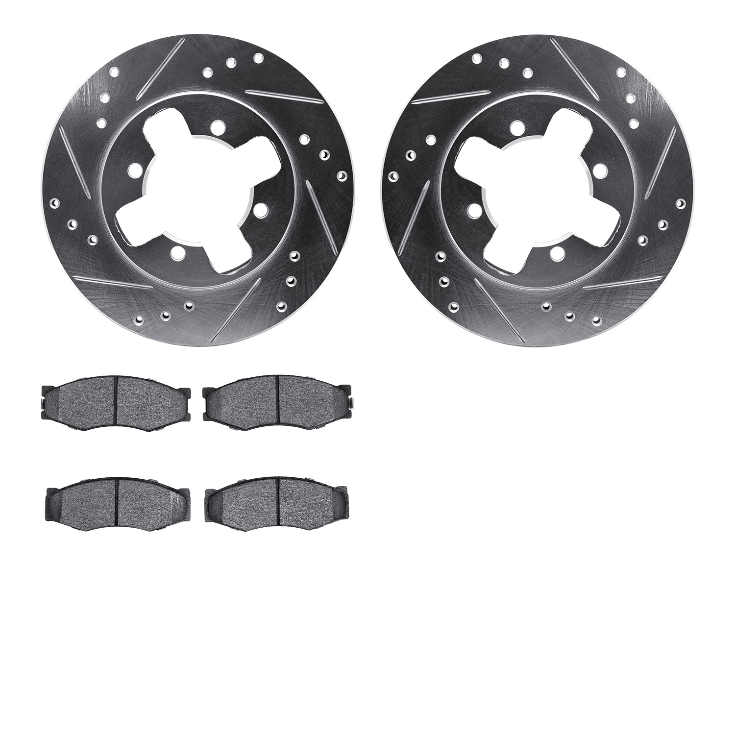 7302-67021 Drilled/Slotted Brake Rotor with 3000-Series Ceramic Brake Pads Kit [Silver], 1984-1986 Infiniti/Nissan, Position: Fr