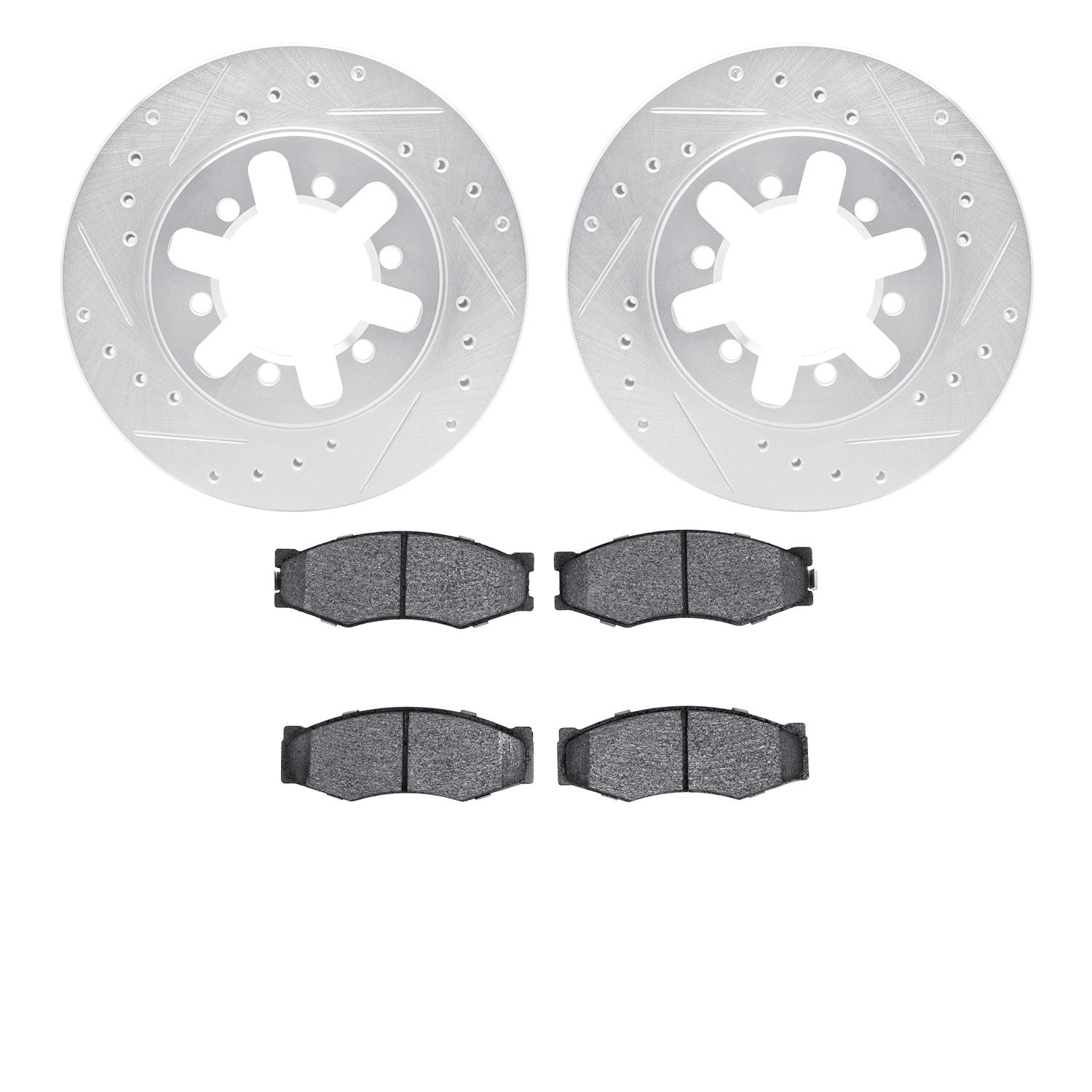 7302-67022 Drilled/Slotted Brake Rotor with 3000-Series Ceramic Brake Pads Kit [Silver], 1982-1985 Infiniti/Nissan, Position: Fr