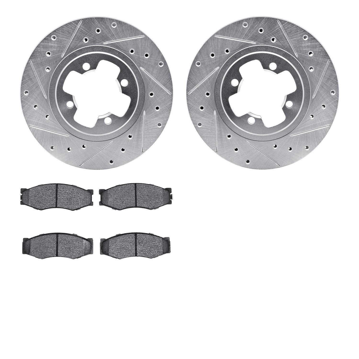 7302-67025 Drilled/Slotted Brake Rotor with 3000-Series Ceramic Brake Pads Kit [Silver], 1984-1984 Infiniti/Nissan, Position: Fr