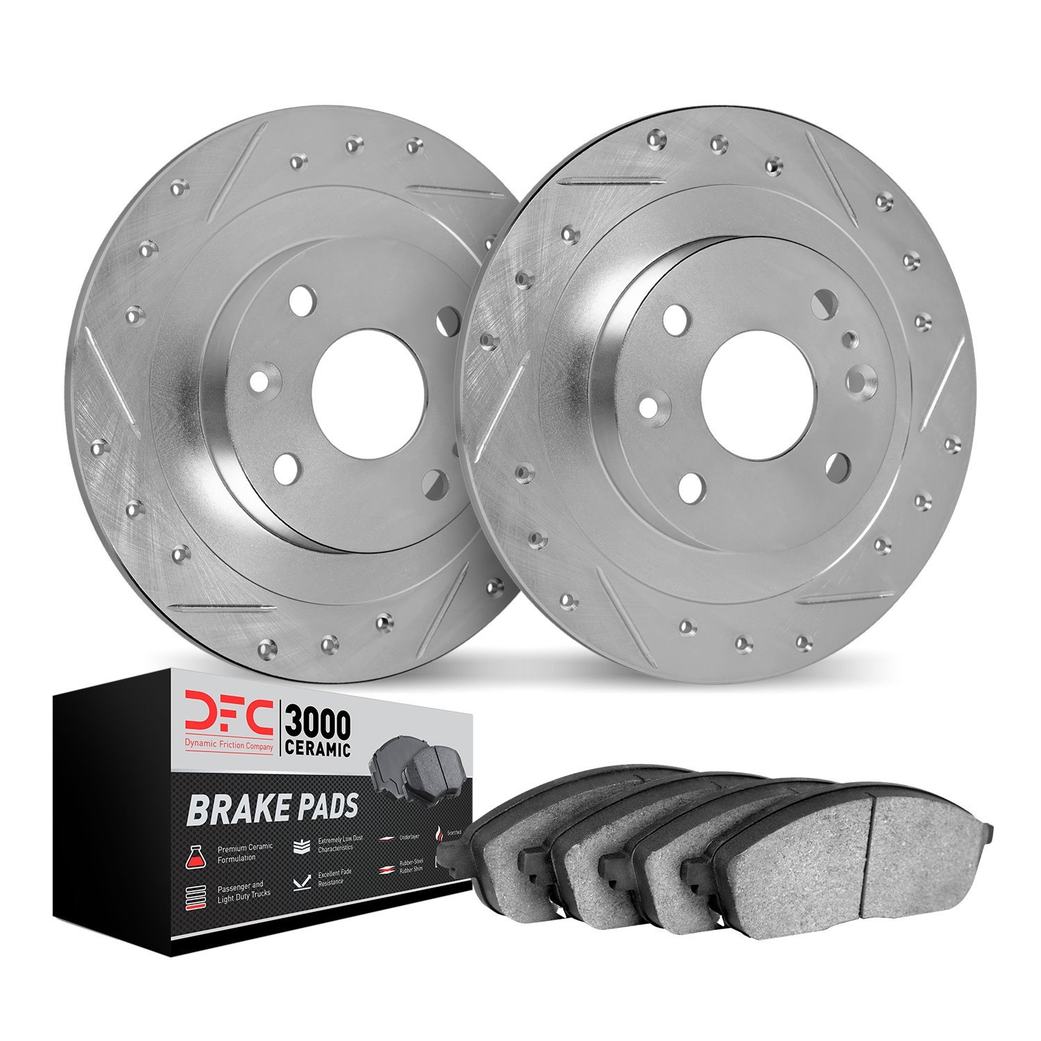 7302-67027 Drilled/Slotted Brake Rotor with 3000-Series Ceramic Brake Pads Kit [Silver], 1981-1981 Infiniti/Nissan, Position: Re