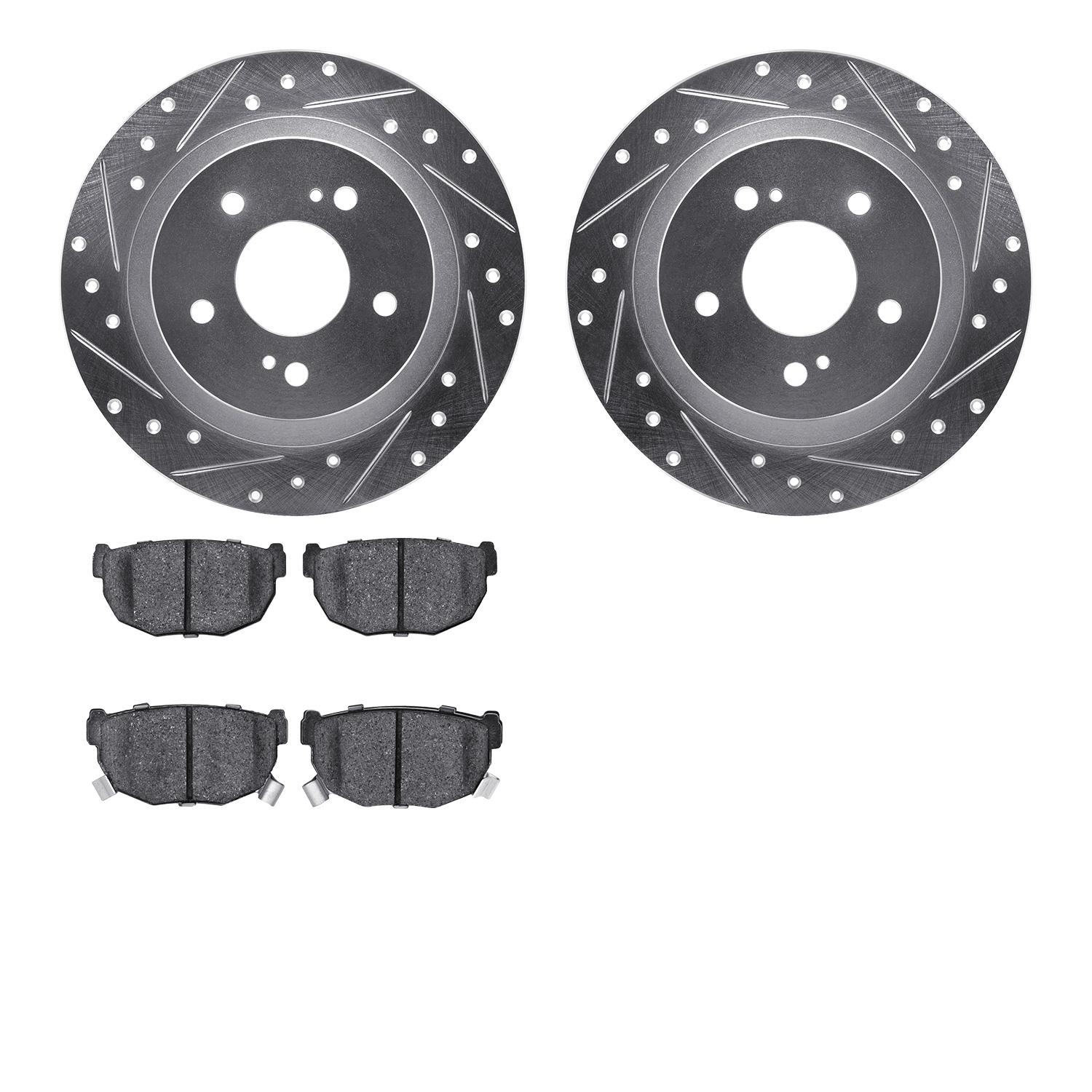 7302-67031 Drilled/Slotted Brake Rotor with 3000-Series Ceramic Brake Pads Kit [Silver], 1984-1988 Infiniti/Nissan, Position: Re