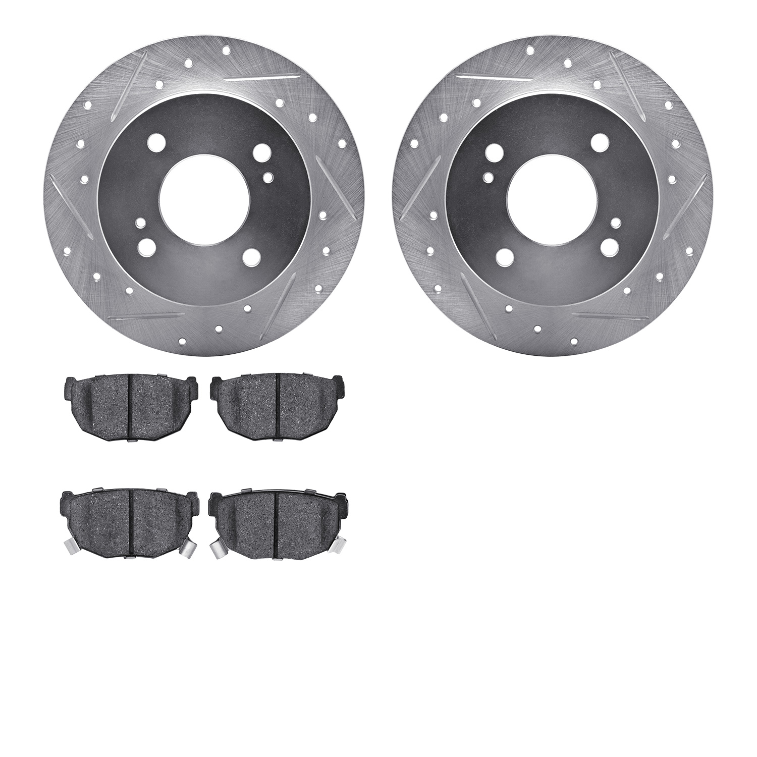 7302-67032 Drilled/Slotted Brake Rotor with 3000-Series Ceramic Brake Pads Kit [Silver], 1989-1998 Infiniti/Nissan, Position: Re