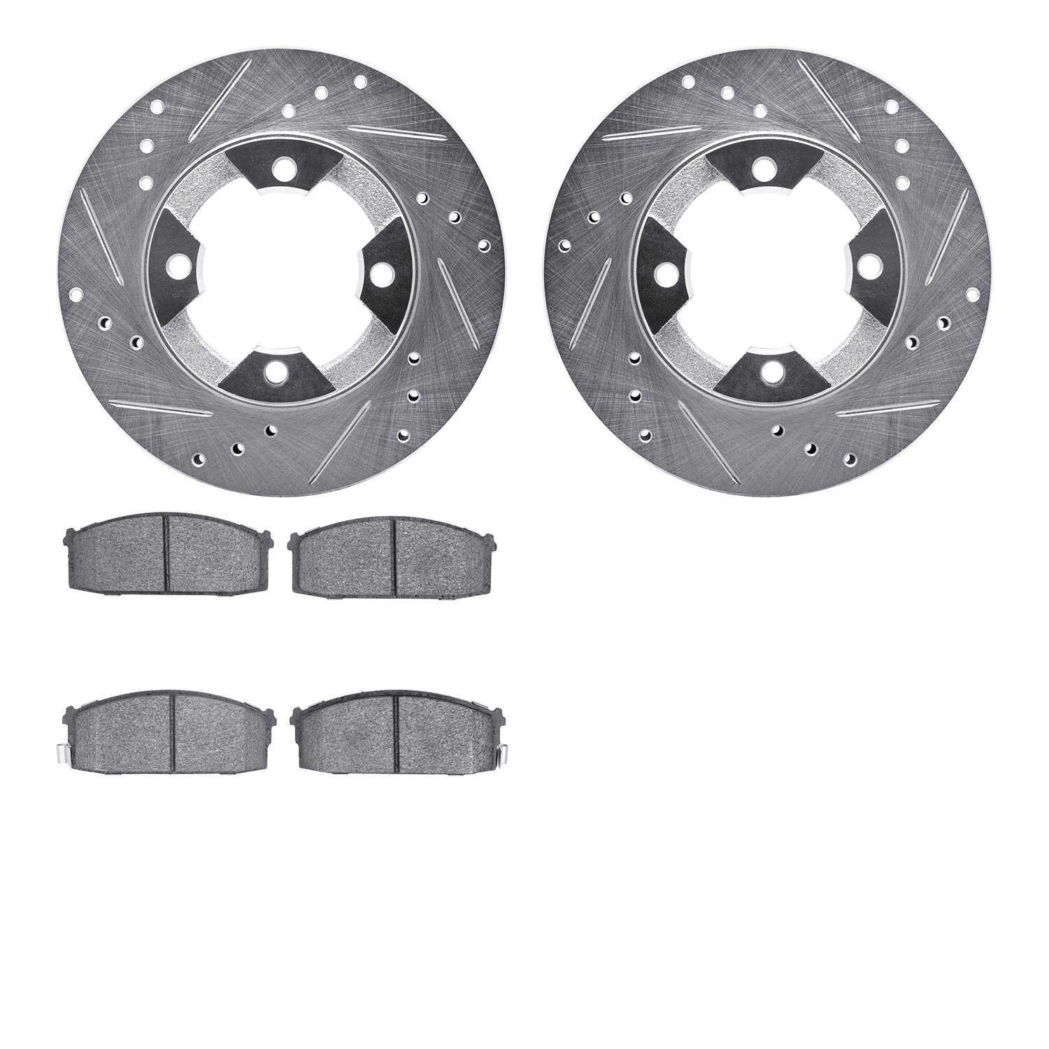 7302-67035 Drilled/Slotted Brake Rotor with 3000-Series Ceramic Brake Pads Kit [Silver], 1982-1986 Infiniti/Nissan, Position: Fr