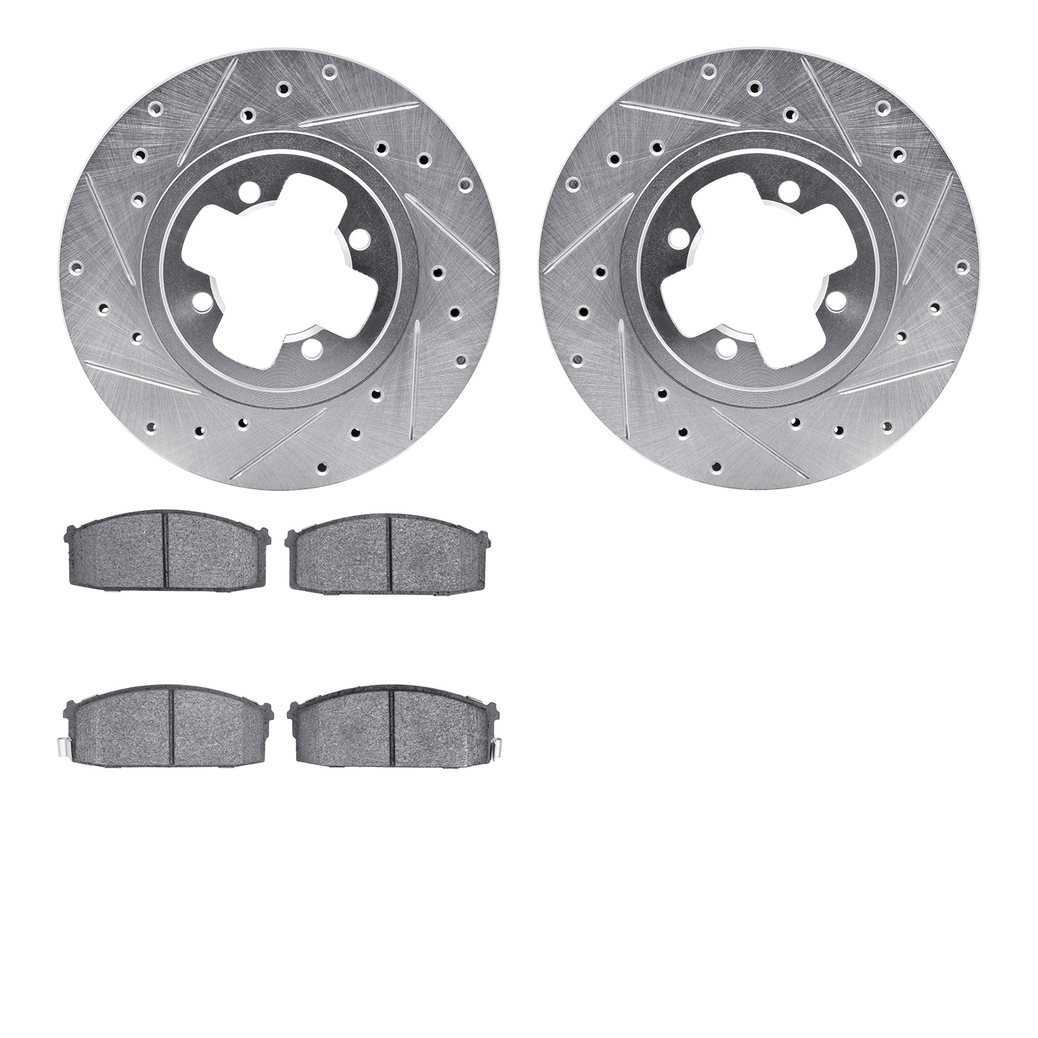7302-67038 Drilled/Slotted Brake Rotor with 3000-Series Ceramic Brake Pads Kit [Silver], 1981-1988 Infiniti/Nissan, Position: Fr